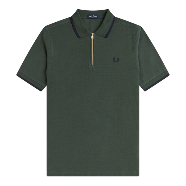 Fred Perry Court Green Crepe Pique Zip Neck S/s Polo | Hurleys