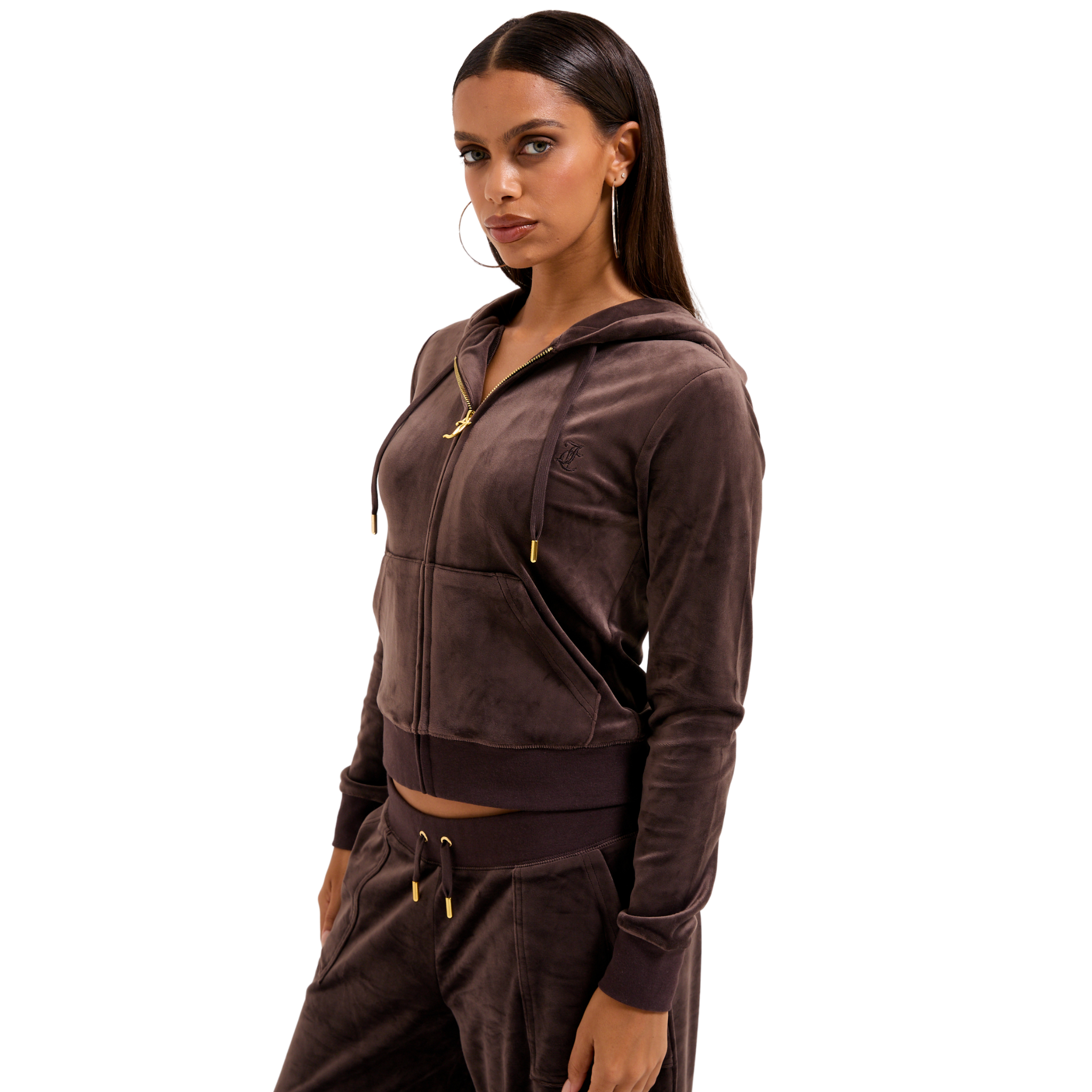 Womens Juicy Couture Java Robertson Gold Velour Zip Up Hoodie