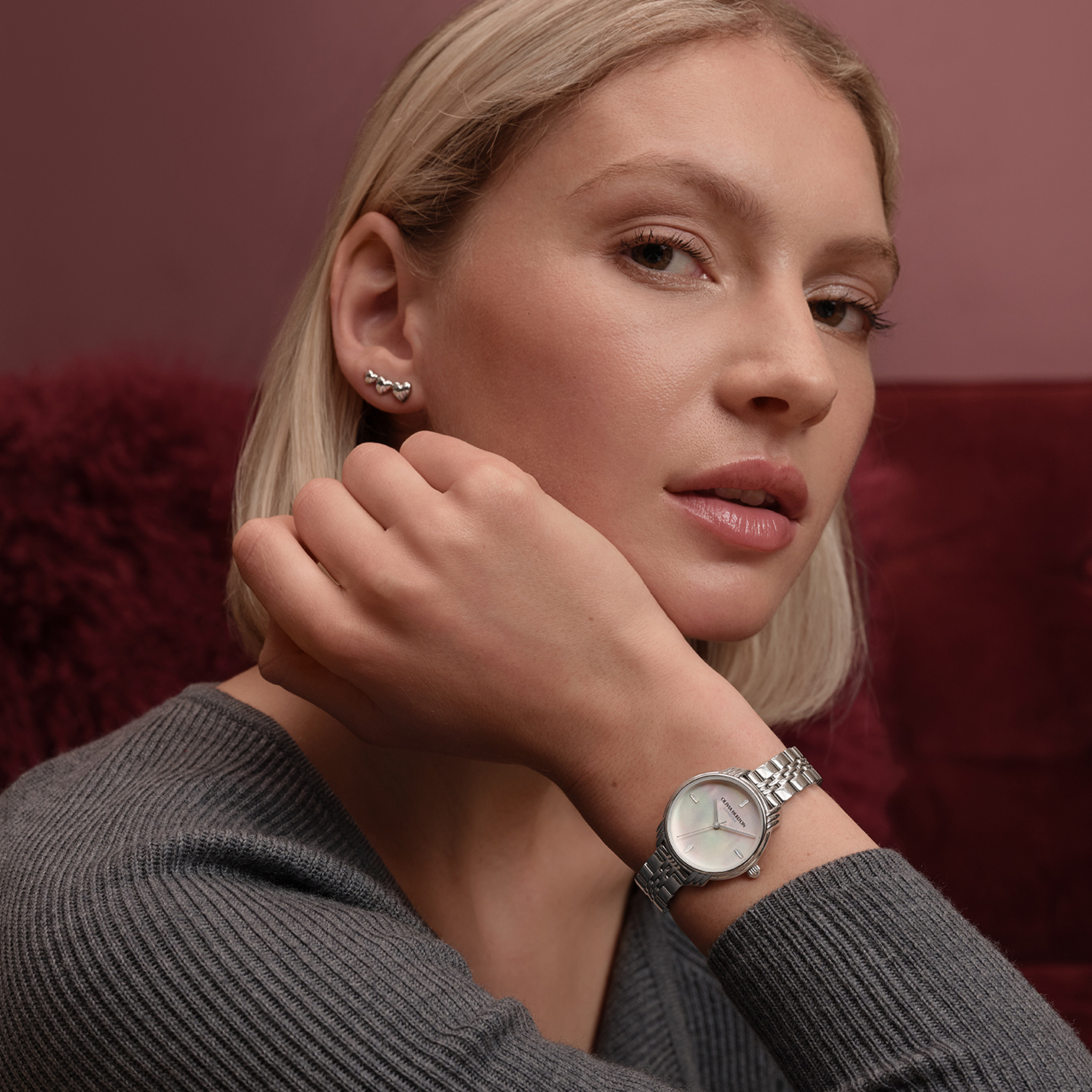 Womens Olivia Burton Silver/Ivory MOP Art Deco 2.0 Link Watch