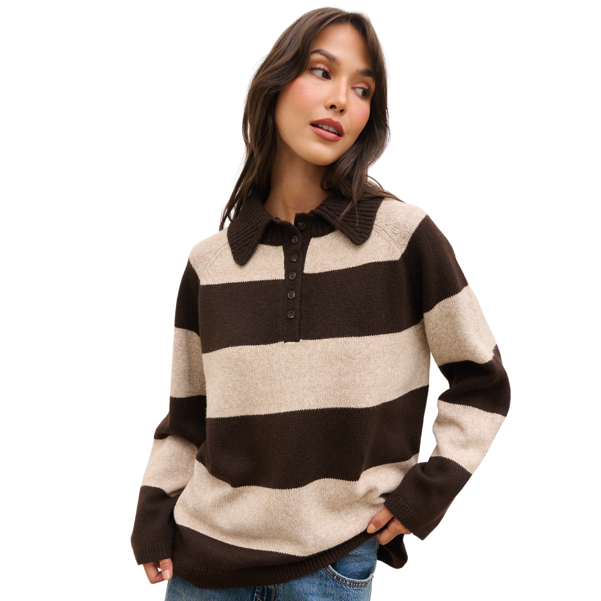 Womens Pretty Lavish Chocolate/Beige Rylee Knit Jumper