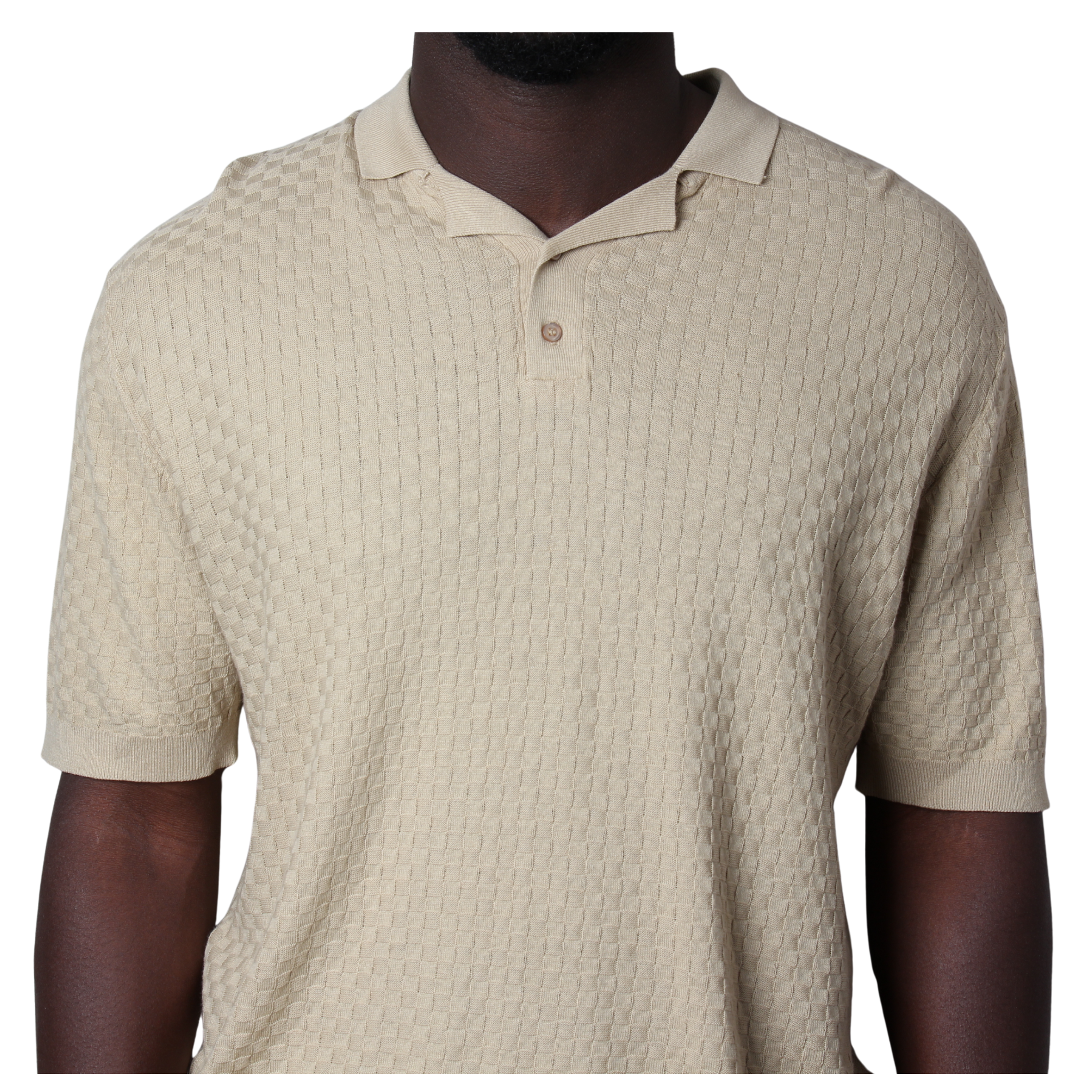 Mens SEINSE Beige Texture Knitted S/s Polo