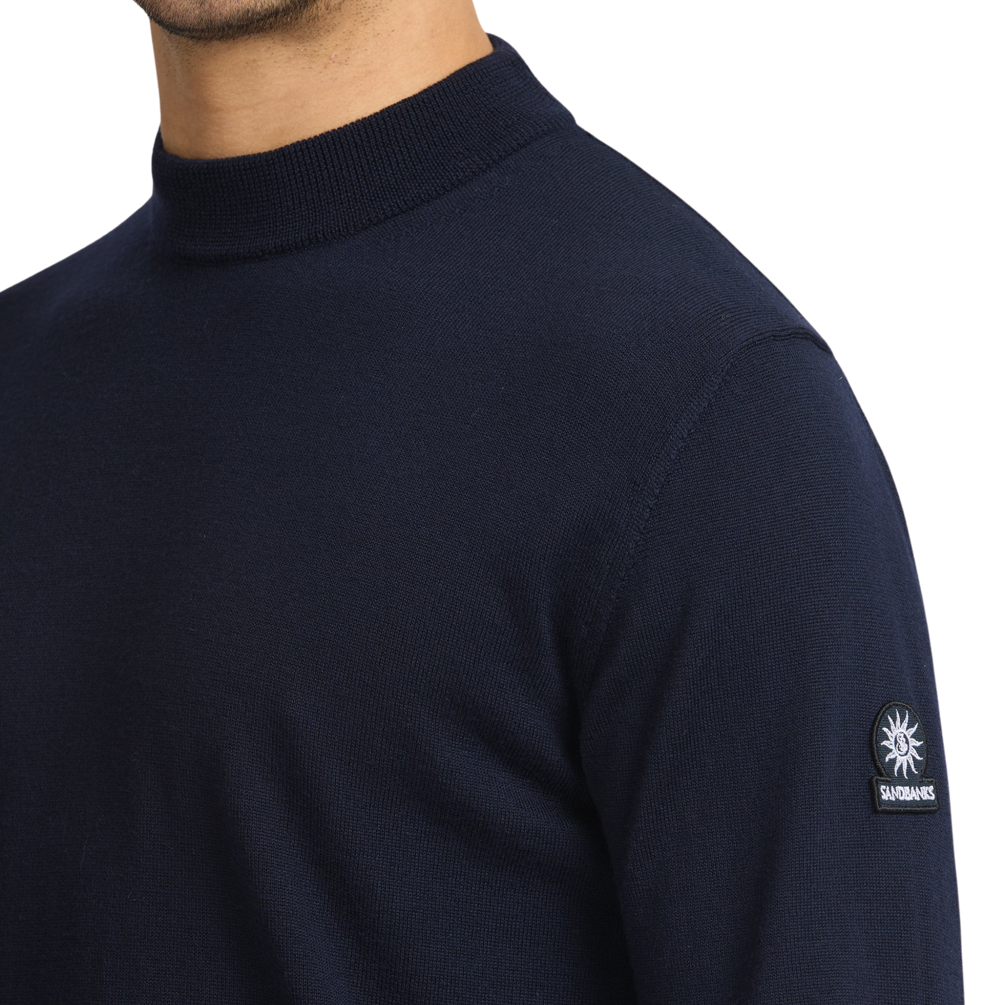 Mens Sandbanks Navy Merino Turtle Neck Jumper