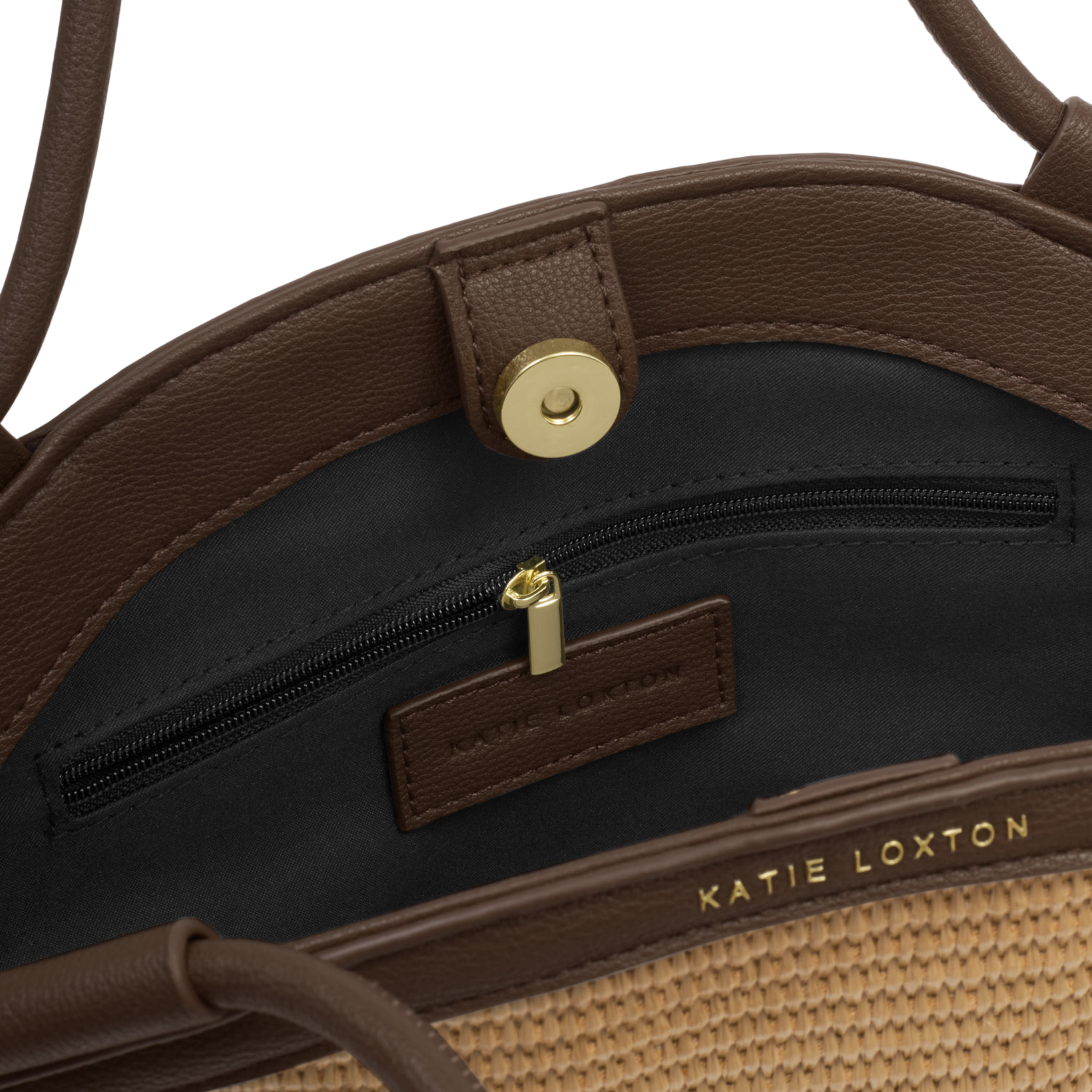 Womens Katie Loxton Natural Raffia/Bitter Choc Florence Mini Tote Bag