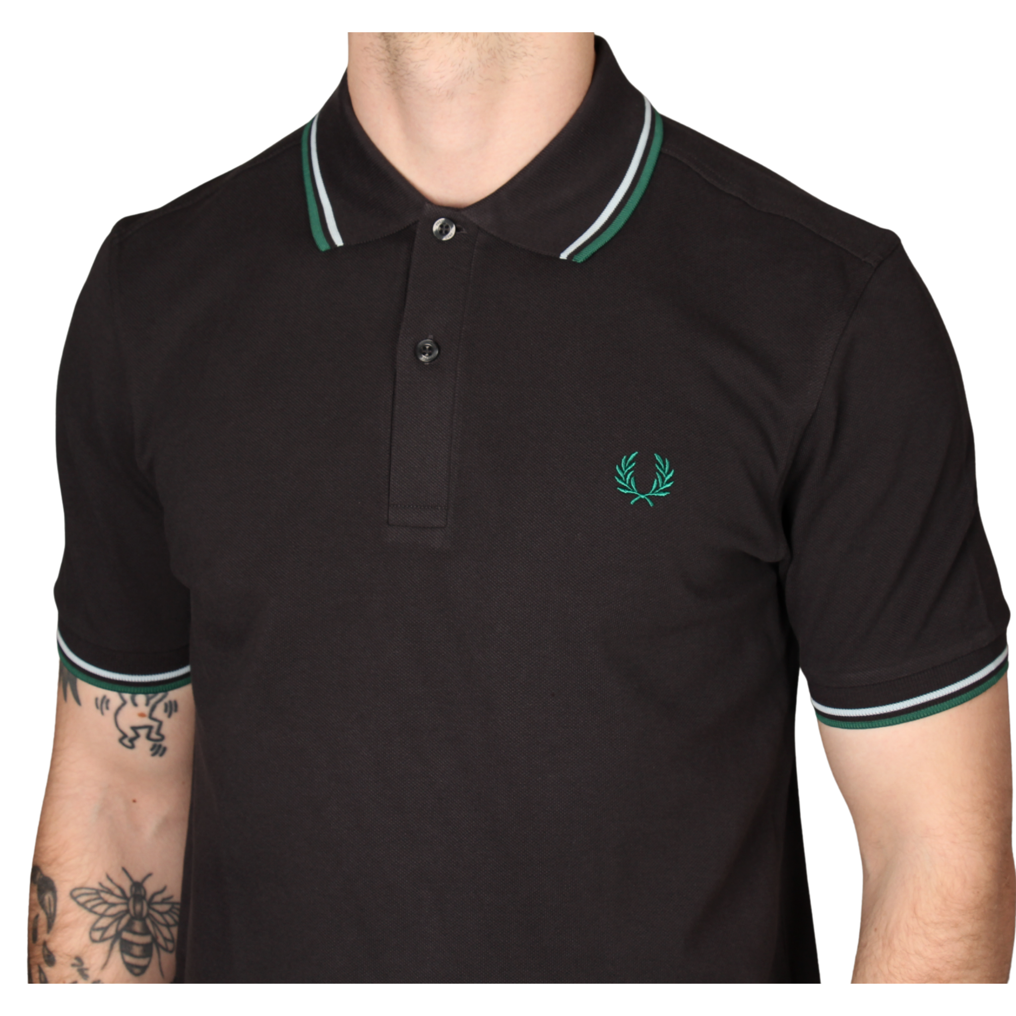 Mens Fred Perry Anchor Grey/Light Ice/Green Twin Tipped S/s Polo