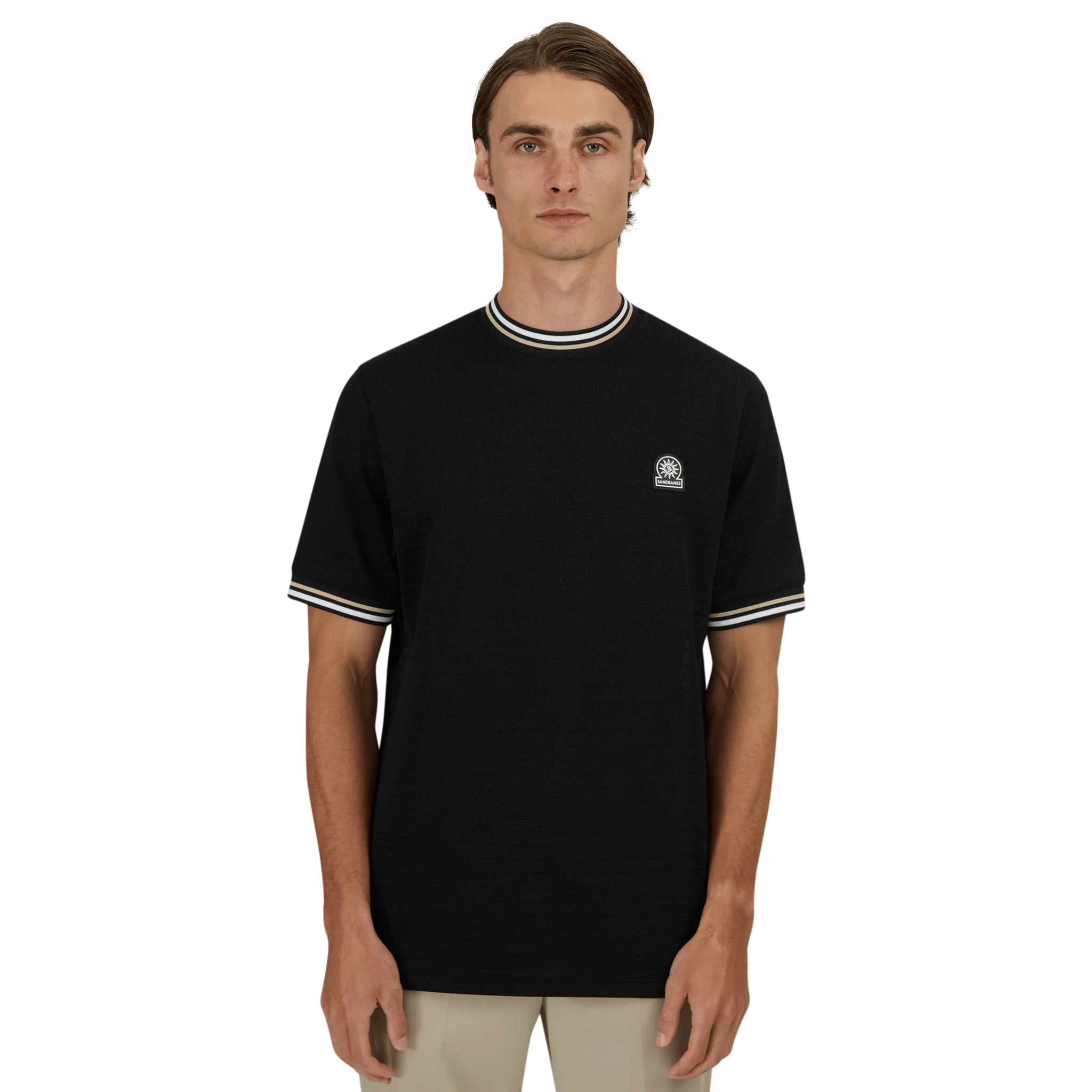 Mens Sandbanks Black Texture Jacquard S/s T Shirt