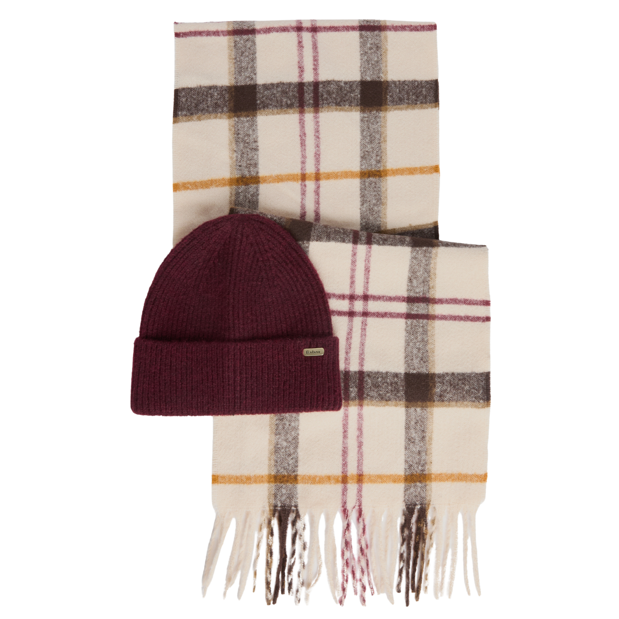 Womens Barbour Light Muted Tartan Olivia Beanie & Scarf Set