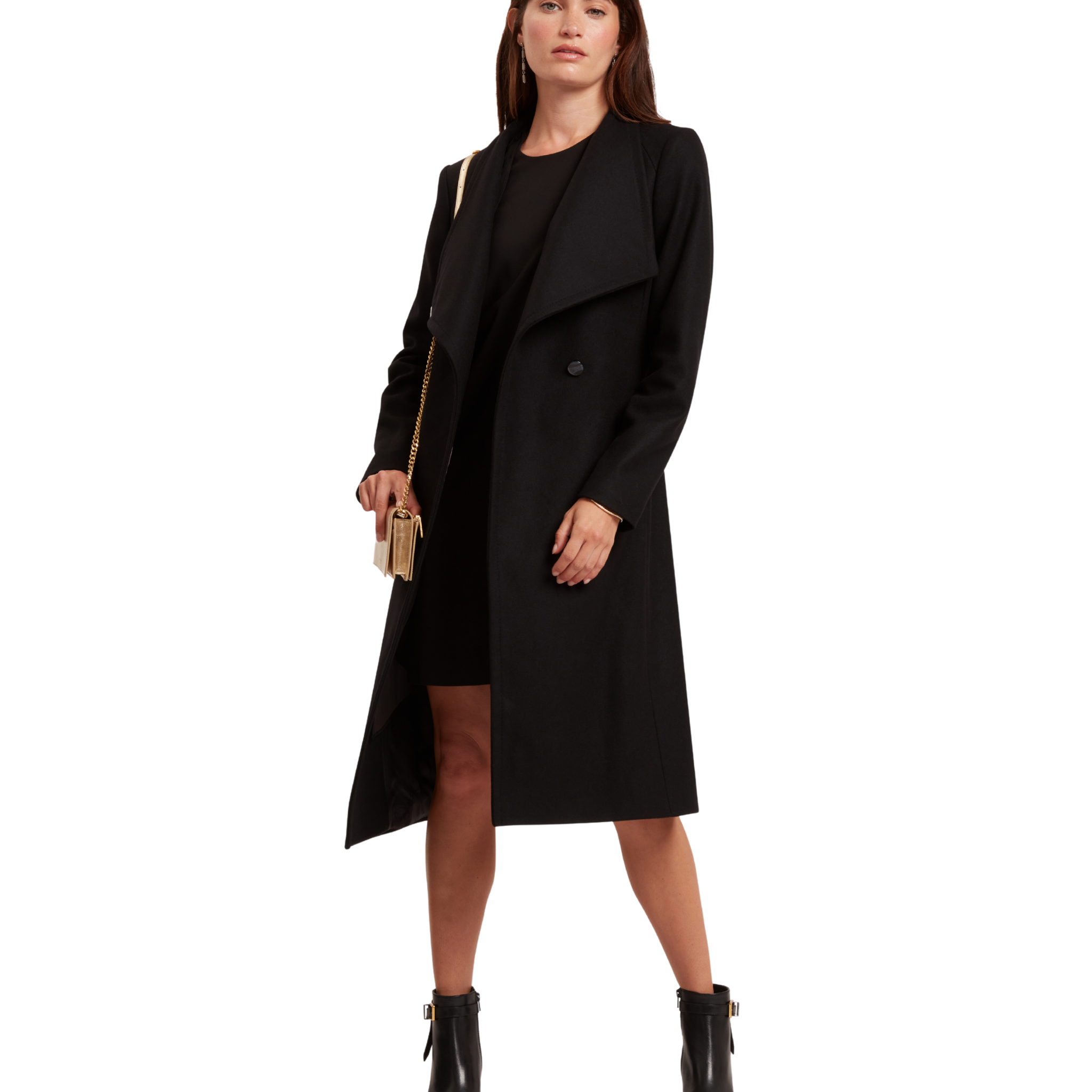 Womens Ted Baker Black Rose Mid Length Belted Wool Wrap Coat