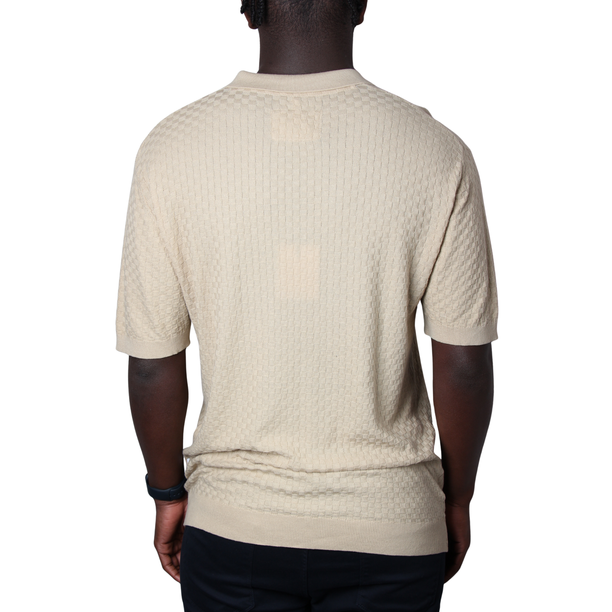 Mens SEINSE Beige Texture Knitted S/s Polo