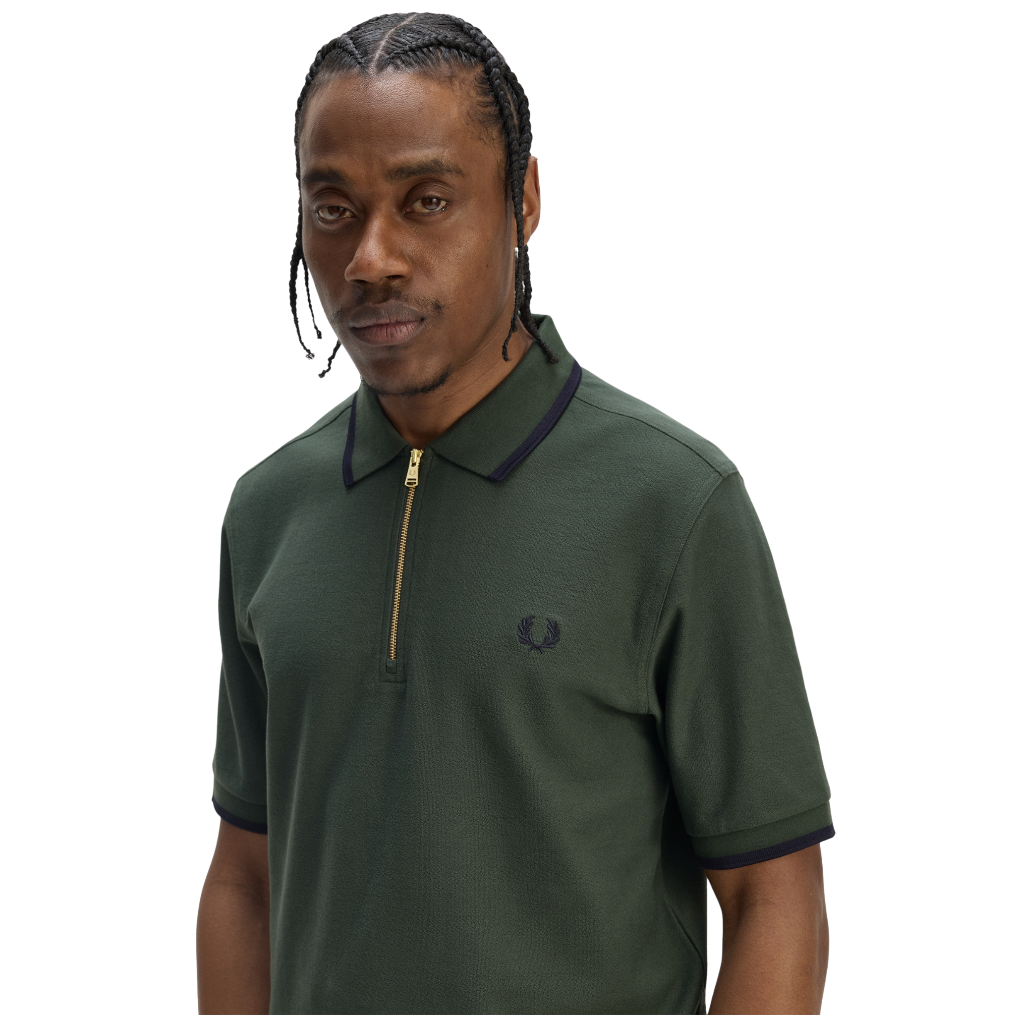 Mens Fred Perry Court Green Crepe Pique Zip Neck S/s Polo