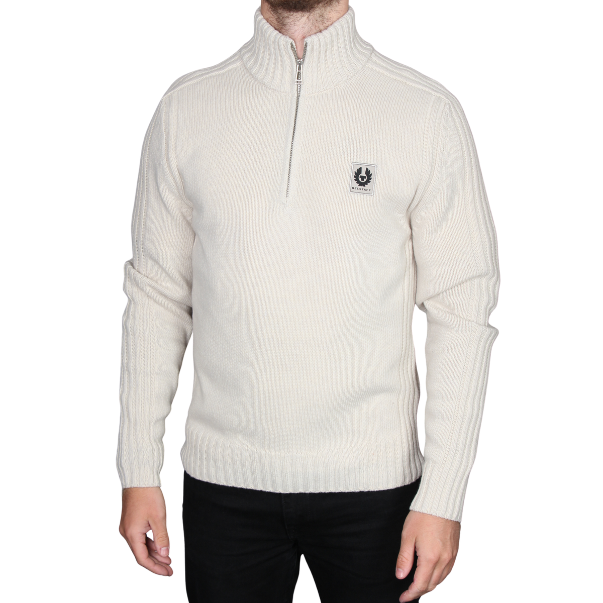 Mens Belstaff Pale Stone Watch Quarter Zip Knit Jumper