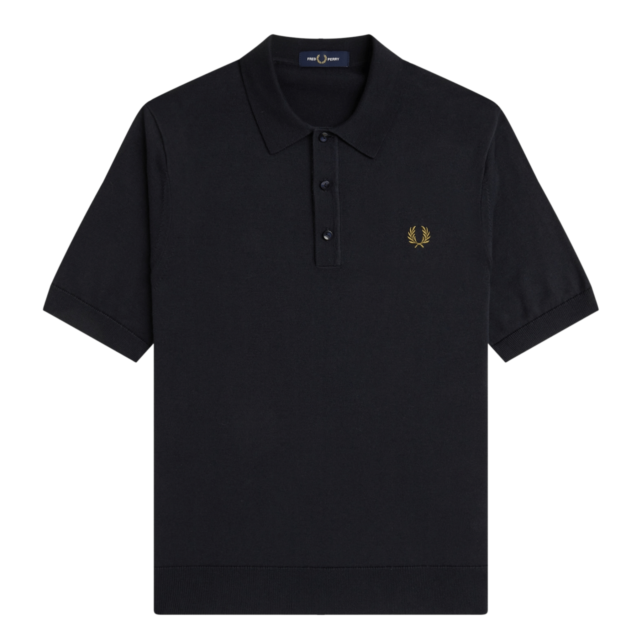 Mens Fred Perry Navy Cotton Knitted S/s Polo