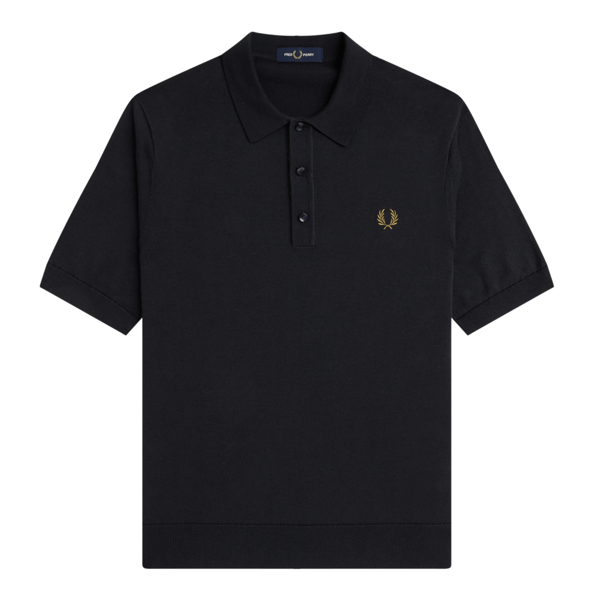 Mens Fred Perry Navy Cotton Knitted S/s Polo