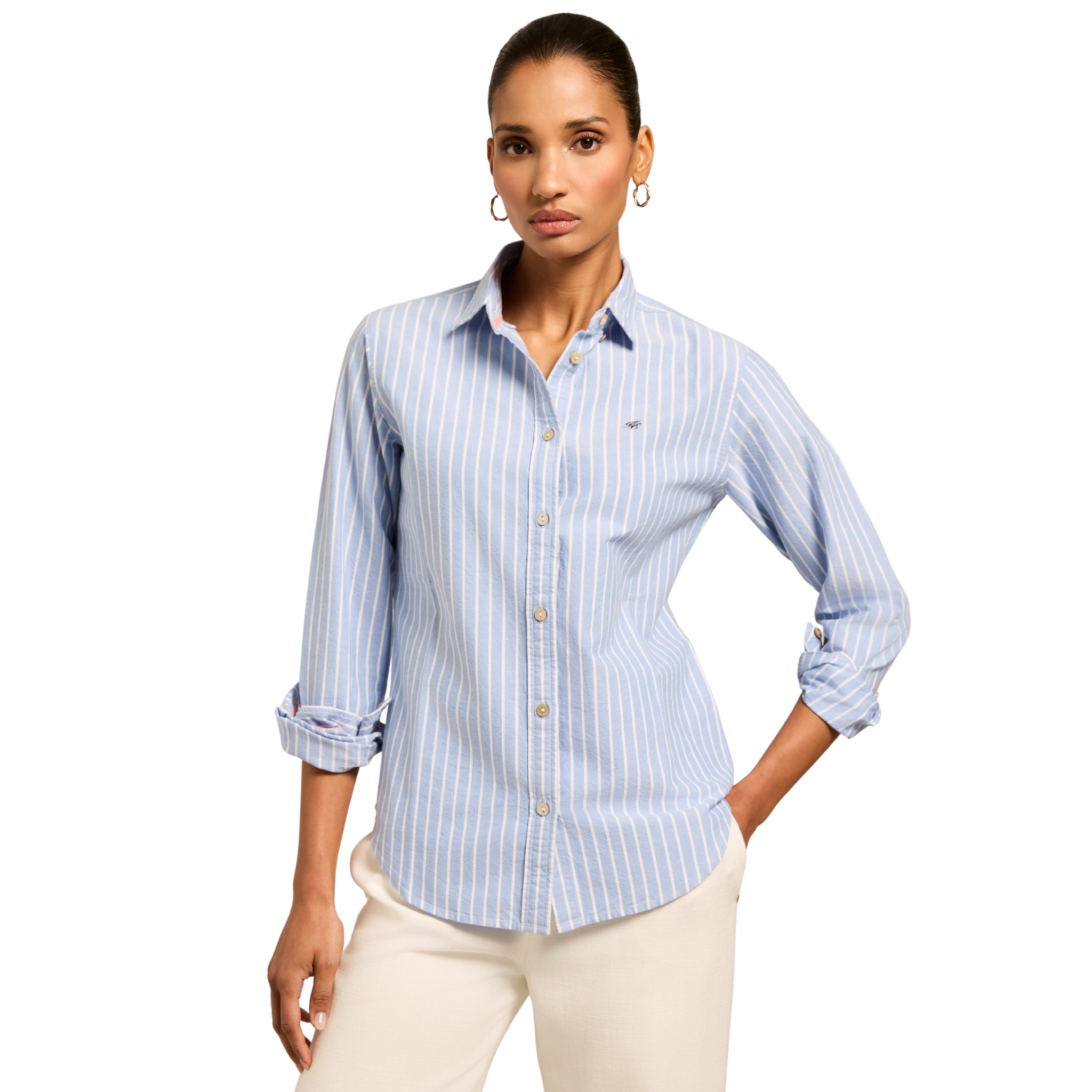 Womens Holland Cooper Sky Blue Stripe Oxford L/s Shirt