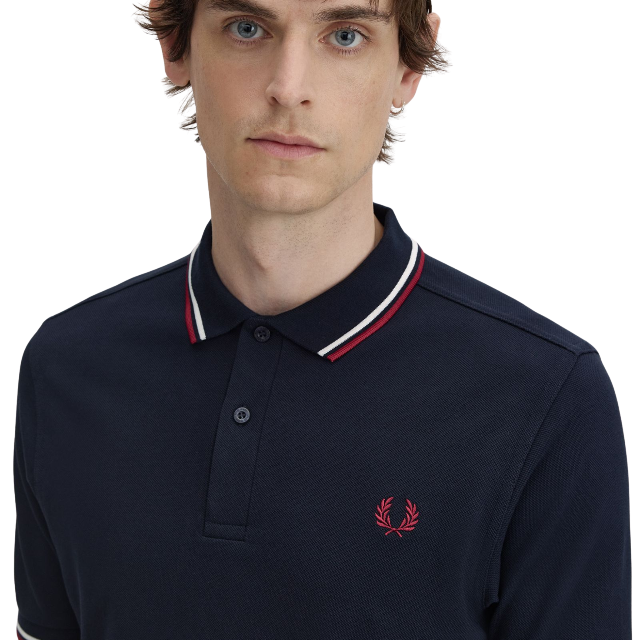 Mens Fred Perry Navy/Snow White/Burnt Red Twin Tipped S/s Polo Shirt