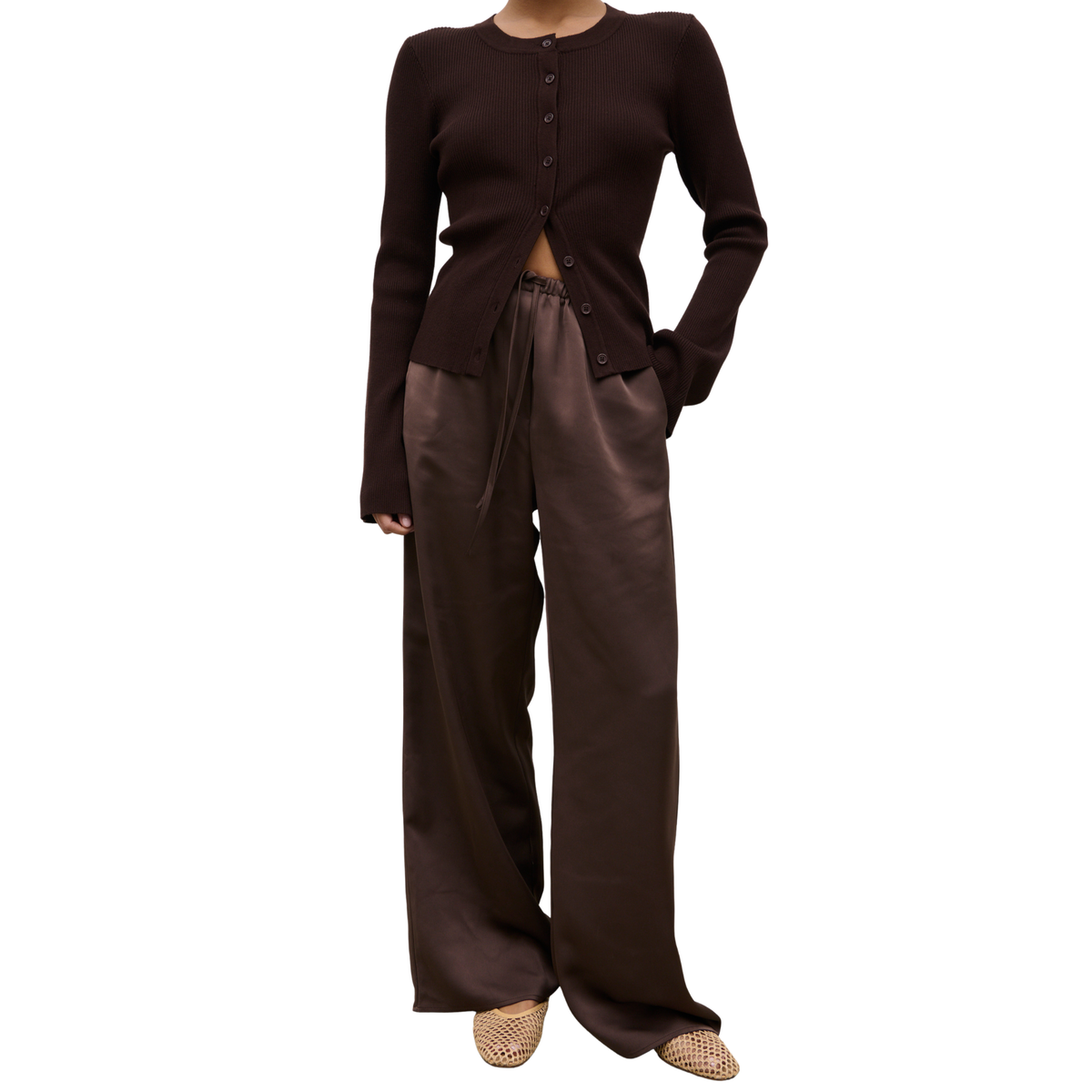 Womens Pretty Lavish Chocolate Brown Breya Satin Trousers