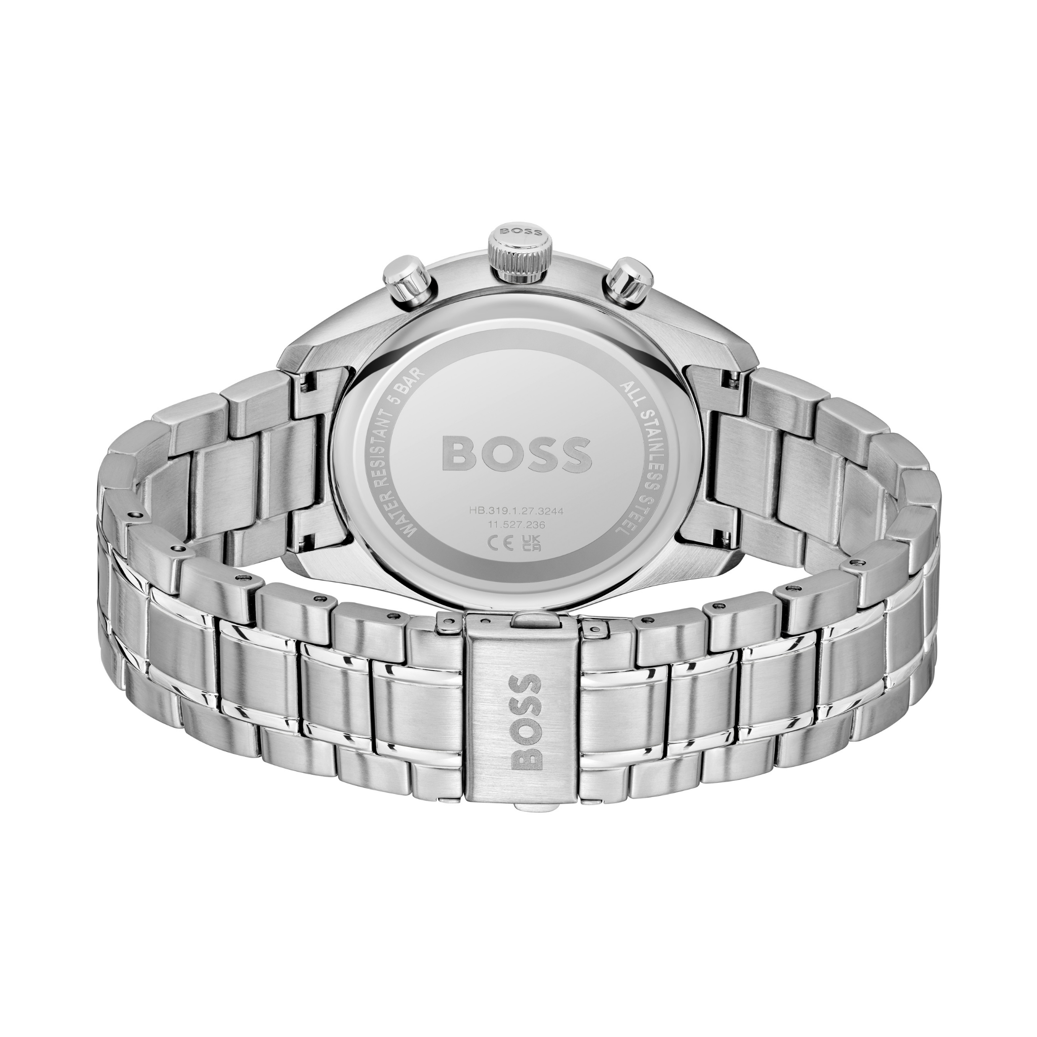 Mens BOSS Stainless Steel/Green Dial Grand Prix 44 Bracelet Watch