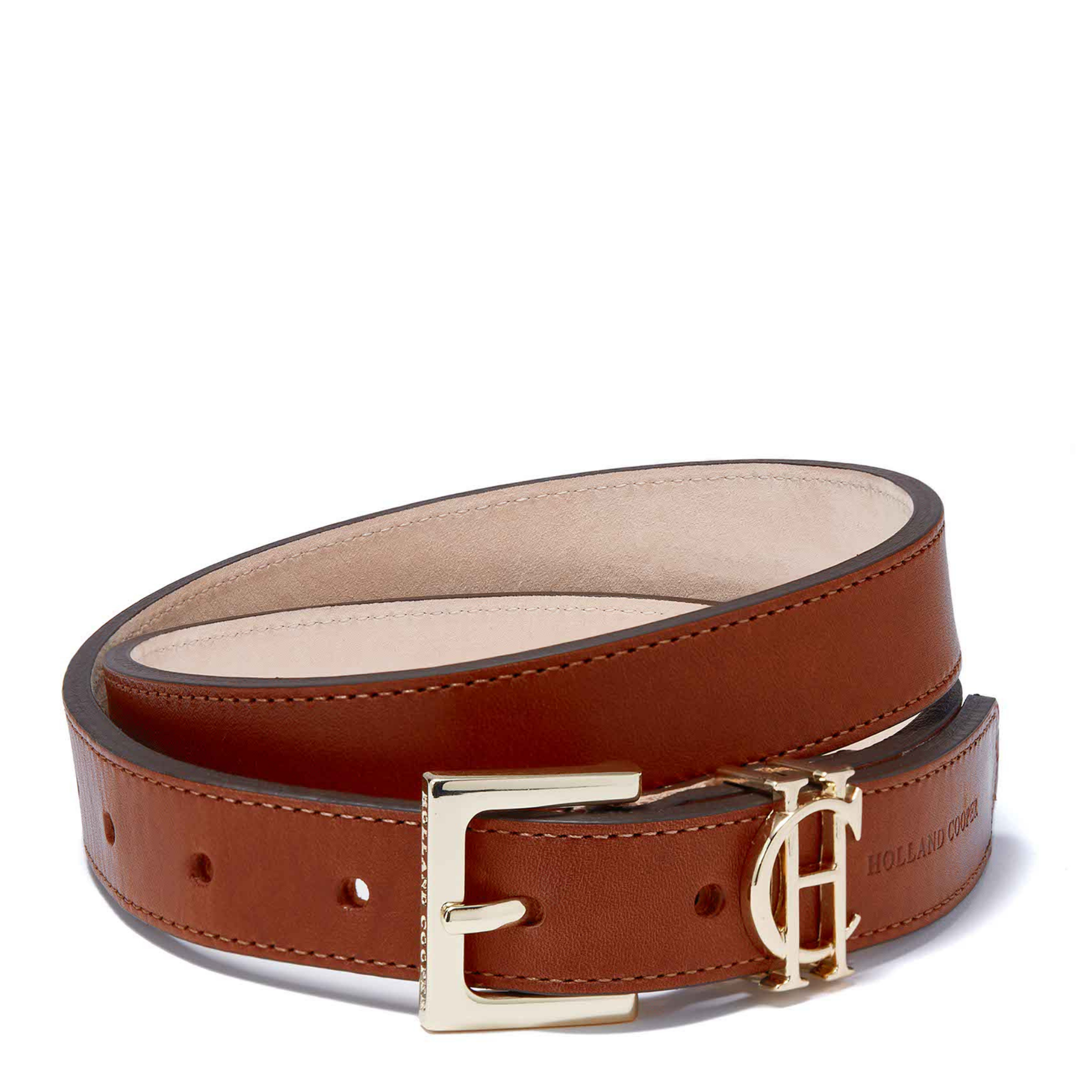 Womens Holland Cooper Tan Slim Logo Belt