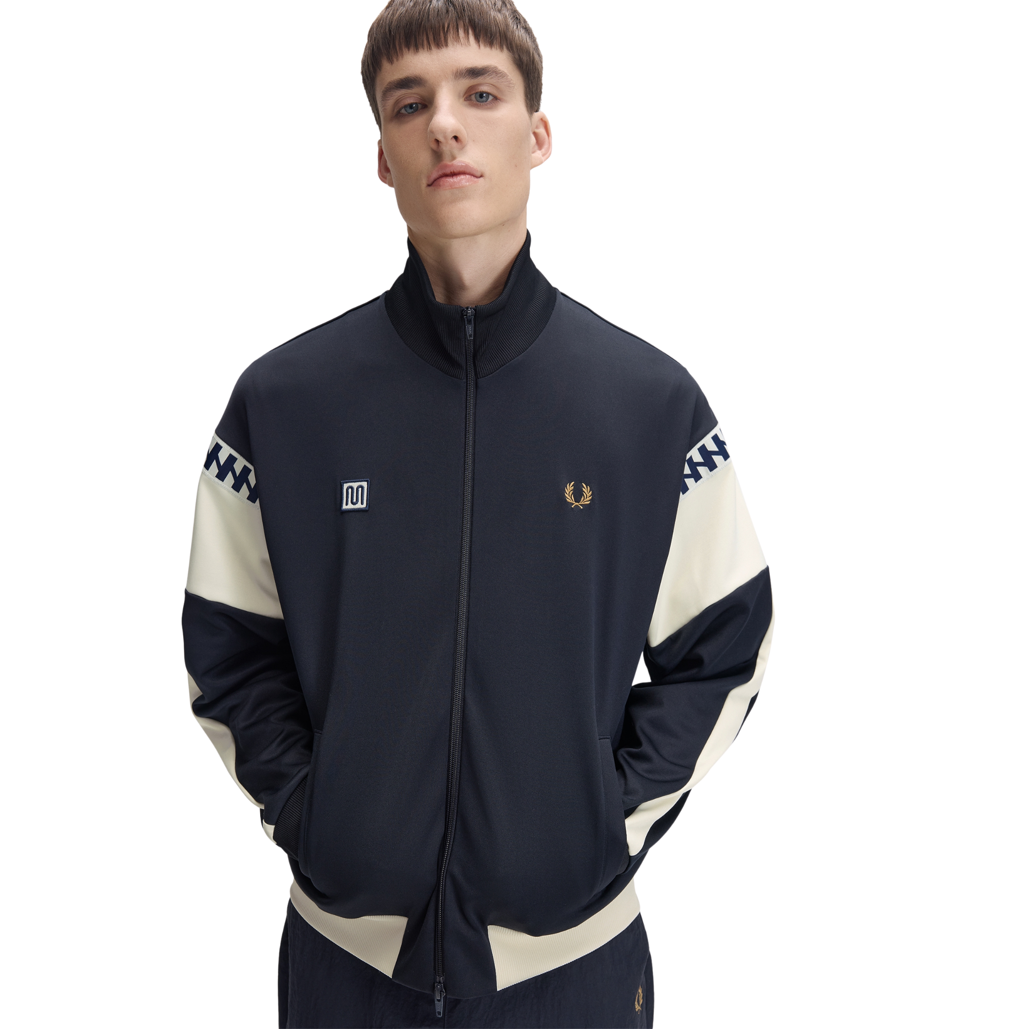 Mens Fred Perry x Meyba Navy Cut & Sew Track Jacket