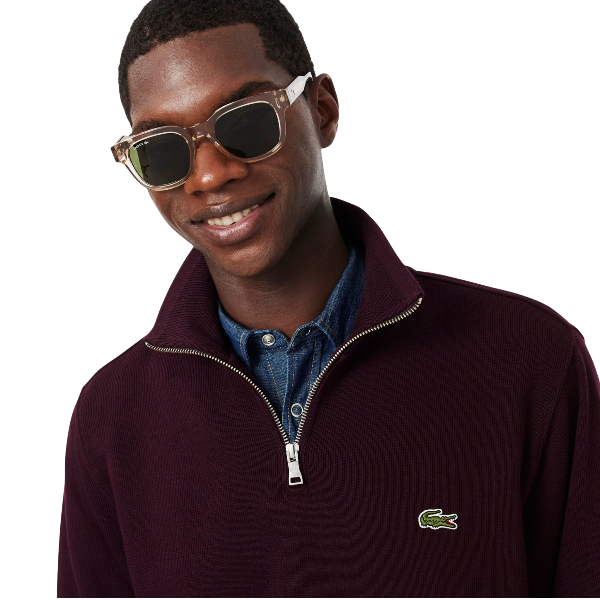 Mens Lacoste Oxblood Branded Half Zip Sweatshirt