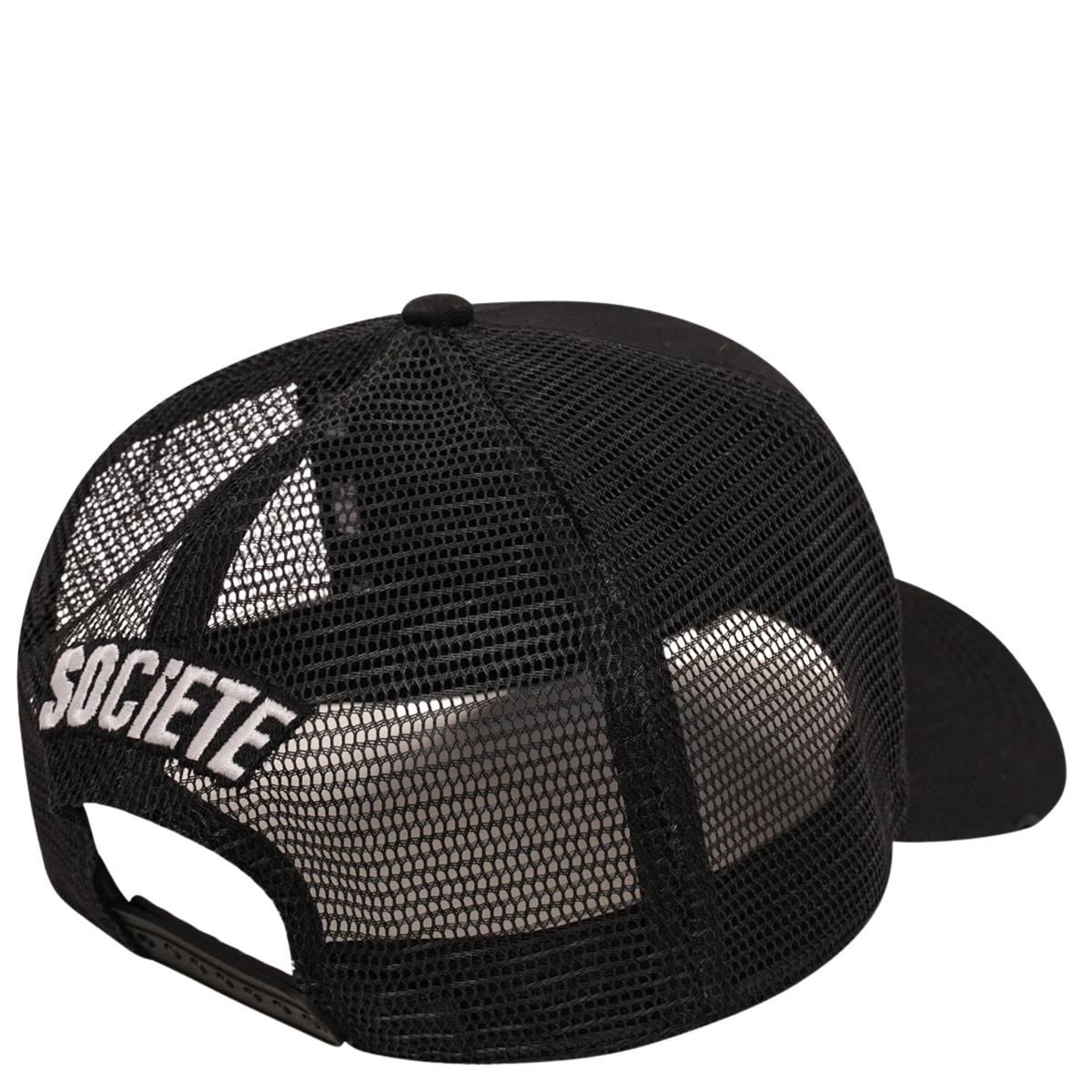 Mens Societe Noir Black/Grey Script Distressed Trucker Cap