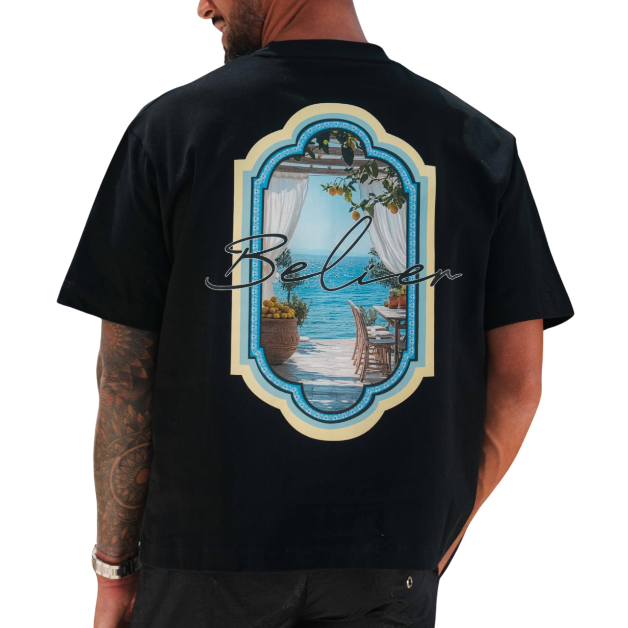 Mens Belier Black Sicilian View Graphic S/s T Shirt