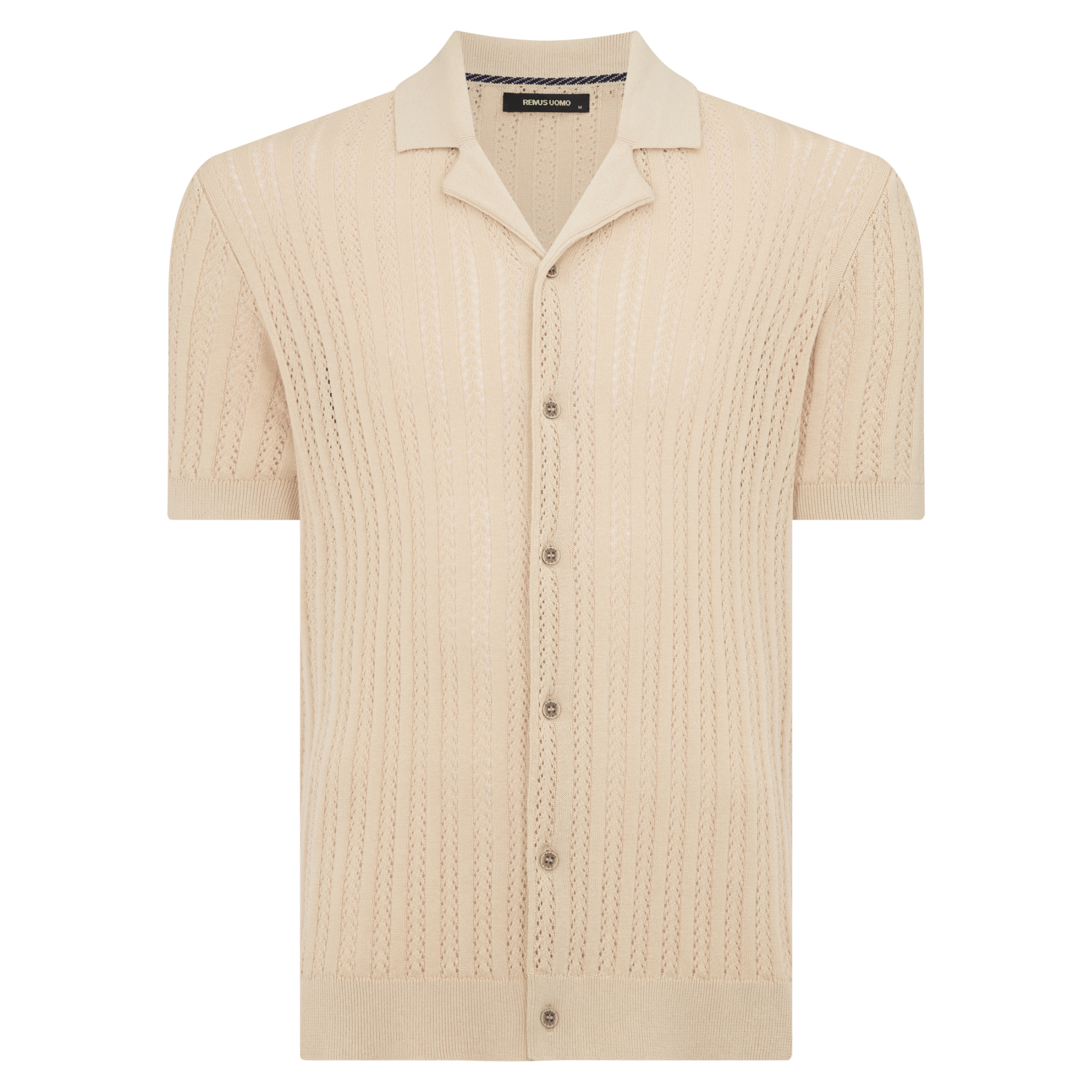 Mens Remus Uomo Stone Open Weave Knitted S/s Shirt
