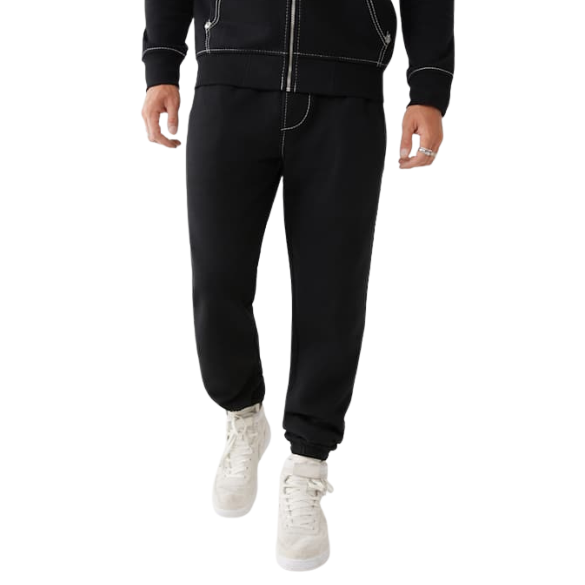 Mens True Religion Jet Black/White Big T Joggers