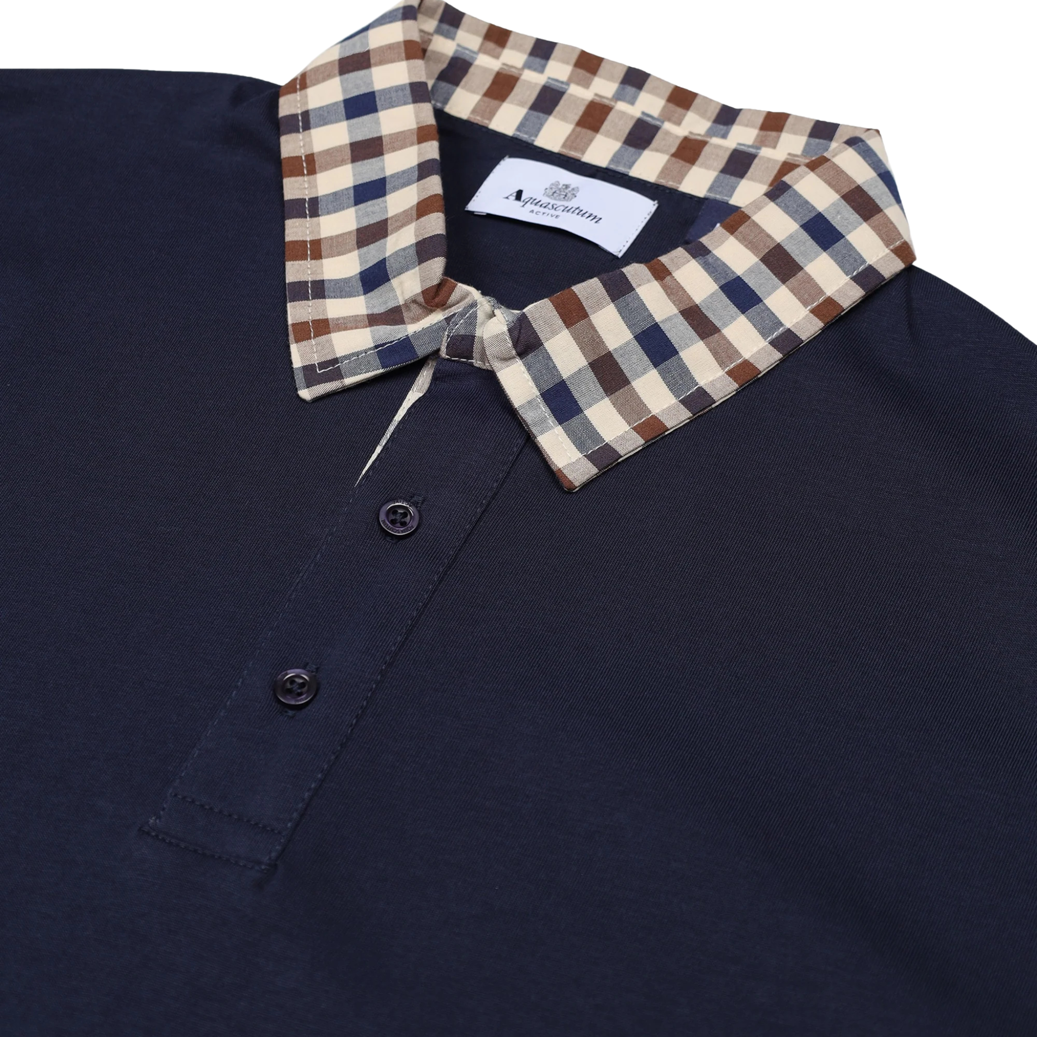 Mens Aquascutum Navy Club Check Collar S/s Polo Shirt