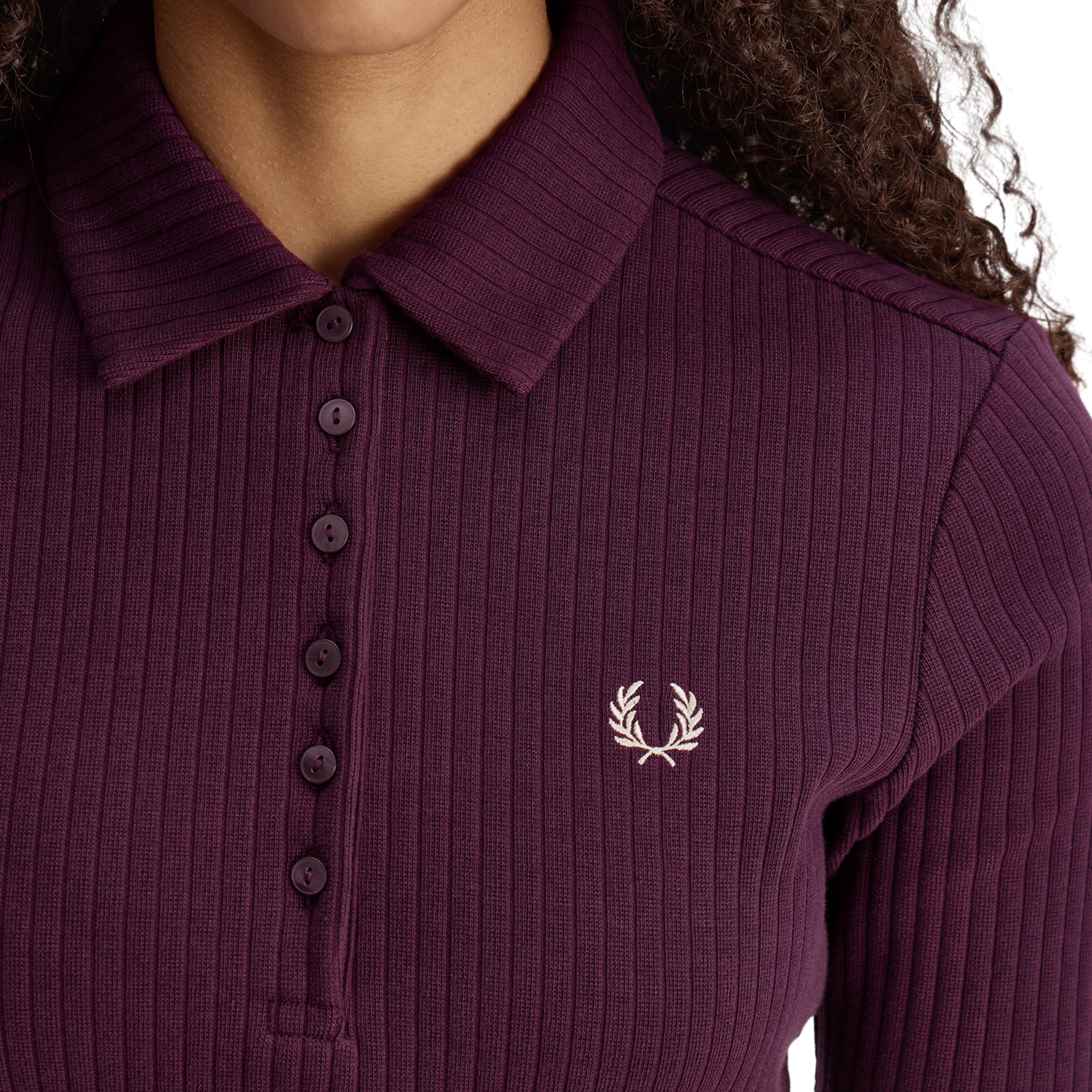 Womens Fred Perry Plum Wide Rib S/s Polo Shirt