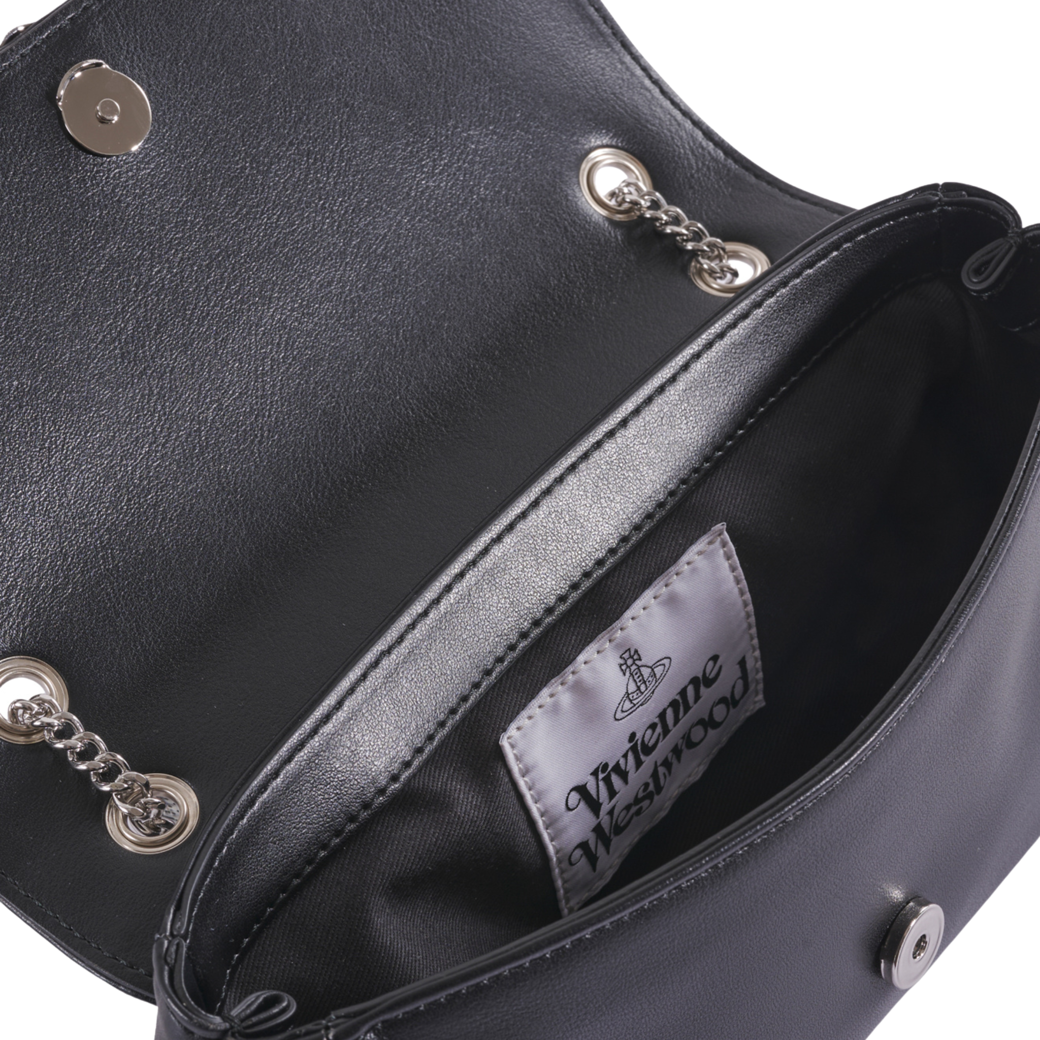 Womens Vivienne Westwood Black PU Smooth Chain Crossbody Bag
