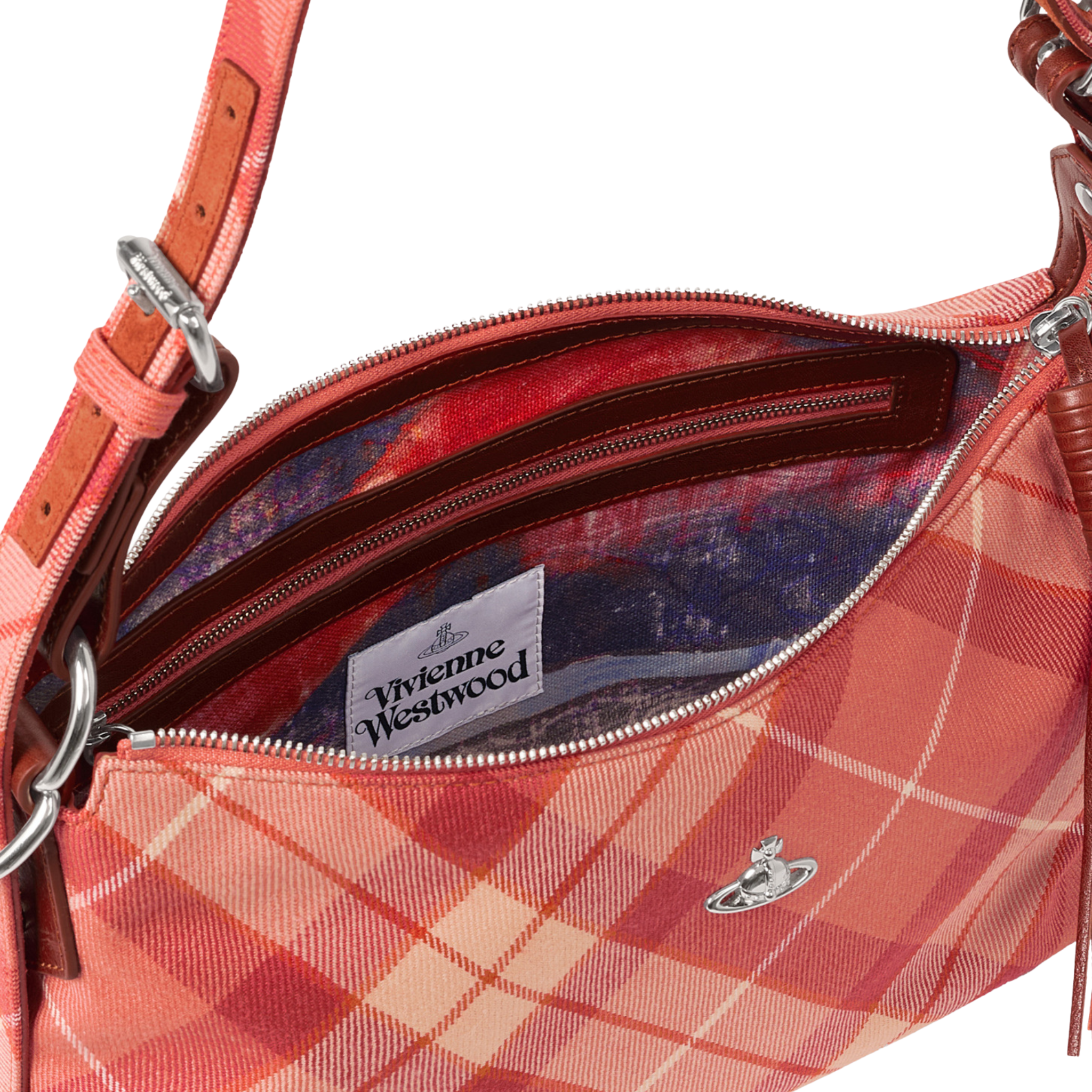 Womens Vivienne Westwood Fraser Pink Wool Tartan Emma Shoulder Bag