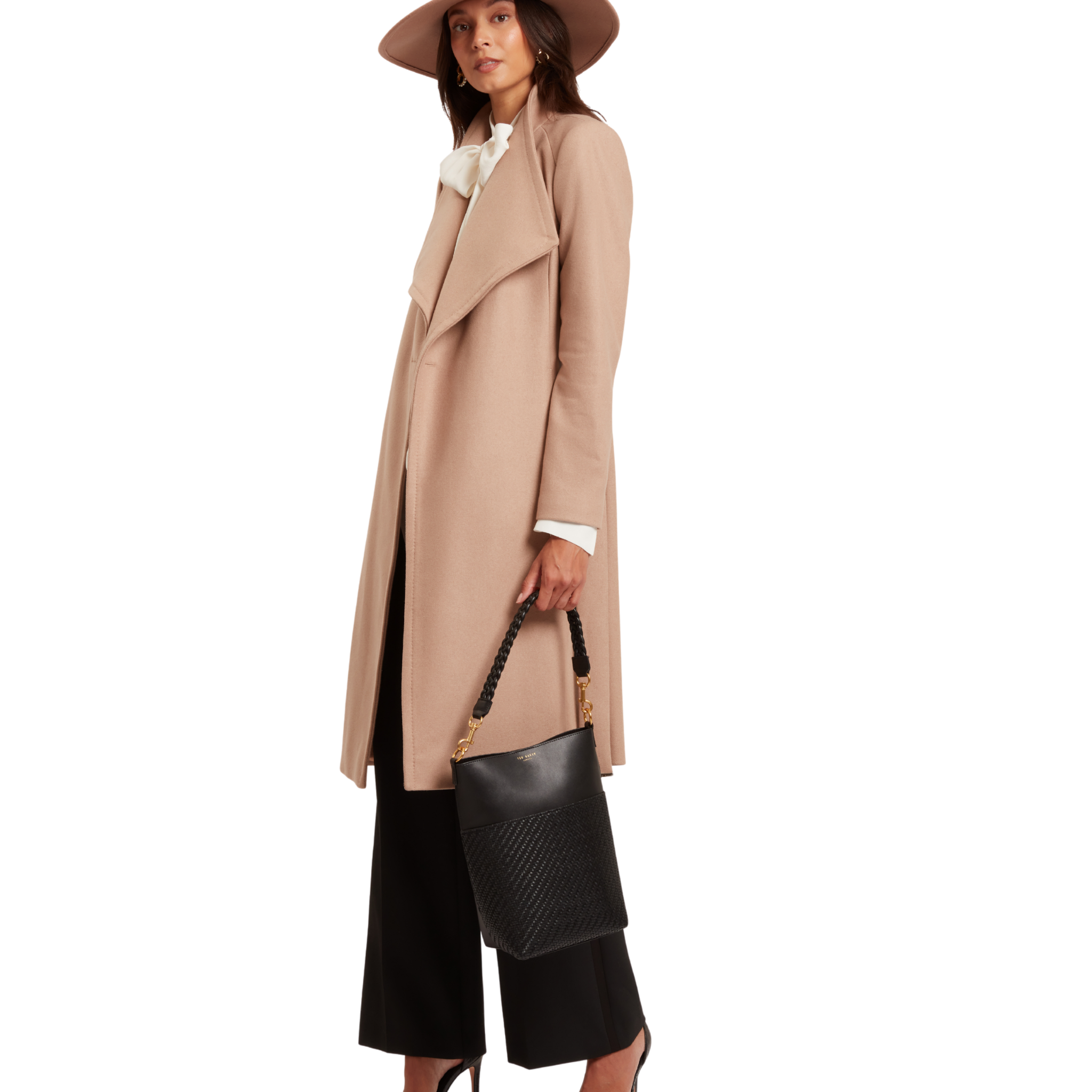 Womens Ted Baker Camel Rose Mid Length Belted Wool Wrap Coat