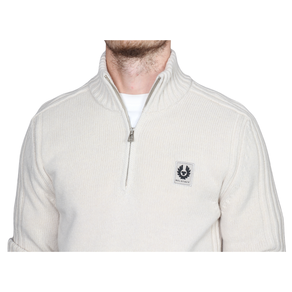 Mens Belstaff Pale Stone Watch Quarter Zip Knit Jumper