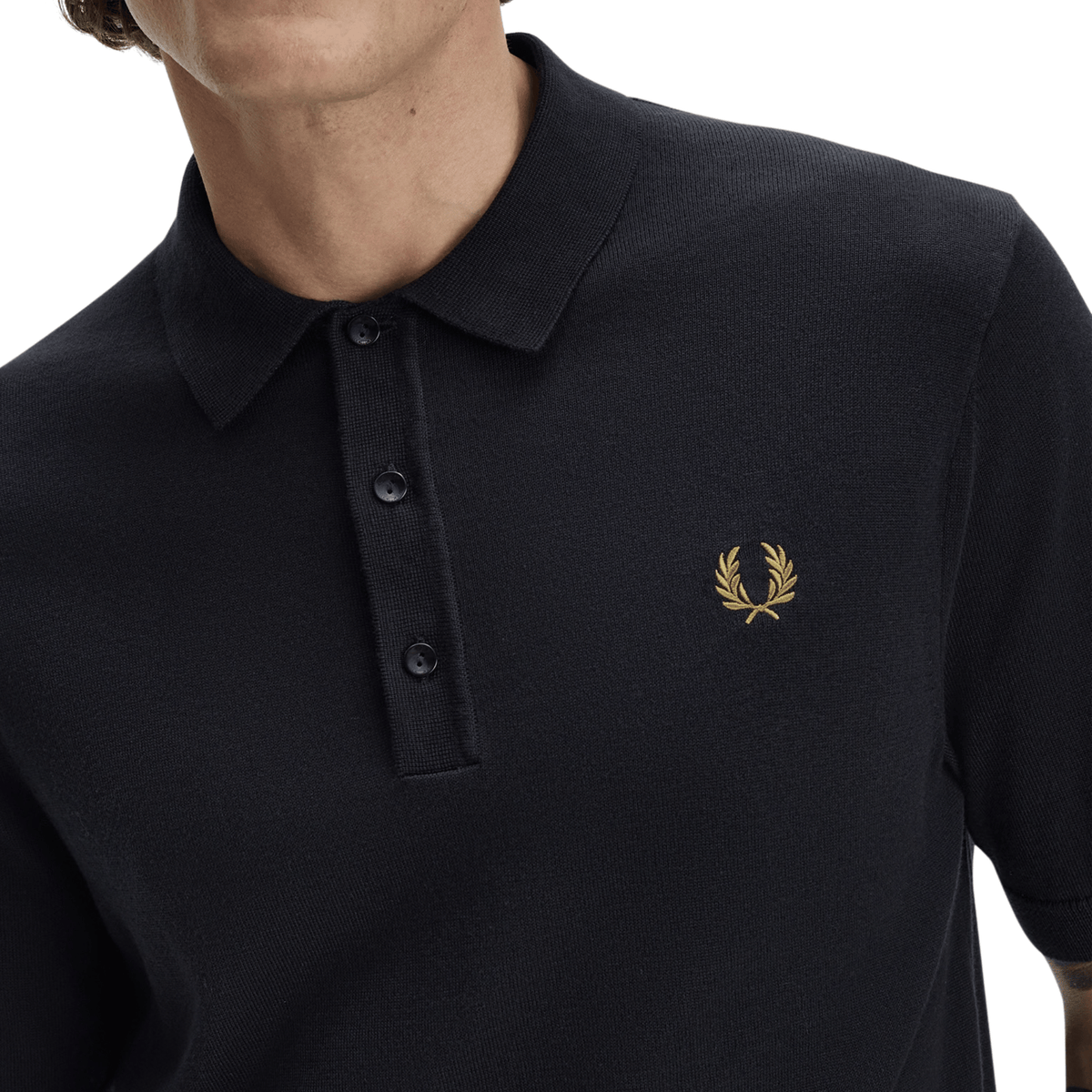 Mens Fred Perry Navy Cotton Knitted S/s Polo
