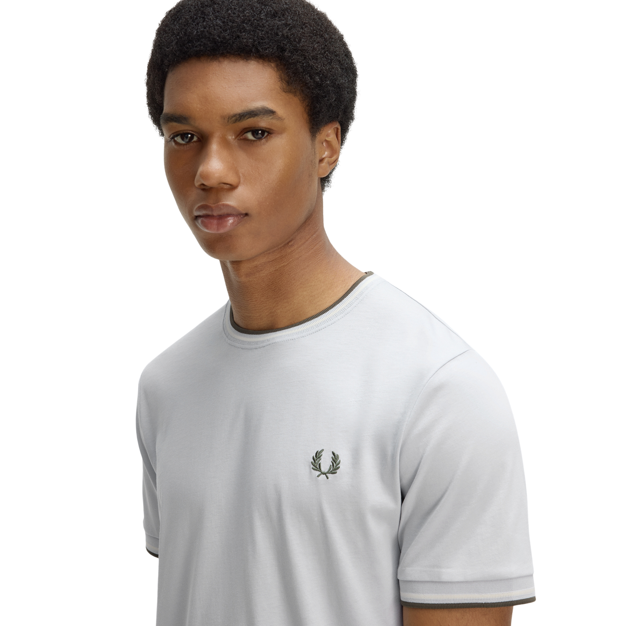 Mens Fred Perry Dusky Blue/Ecru/Laurel Twin Tipped S/s T Shirt