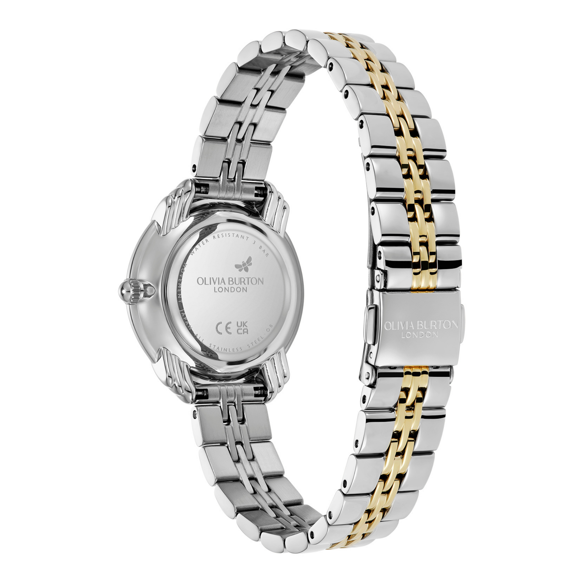 Womens Olivia Burton Silver/Gold/Black MOP Art Deco 2.0 Link Watch