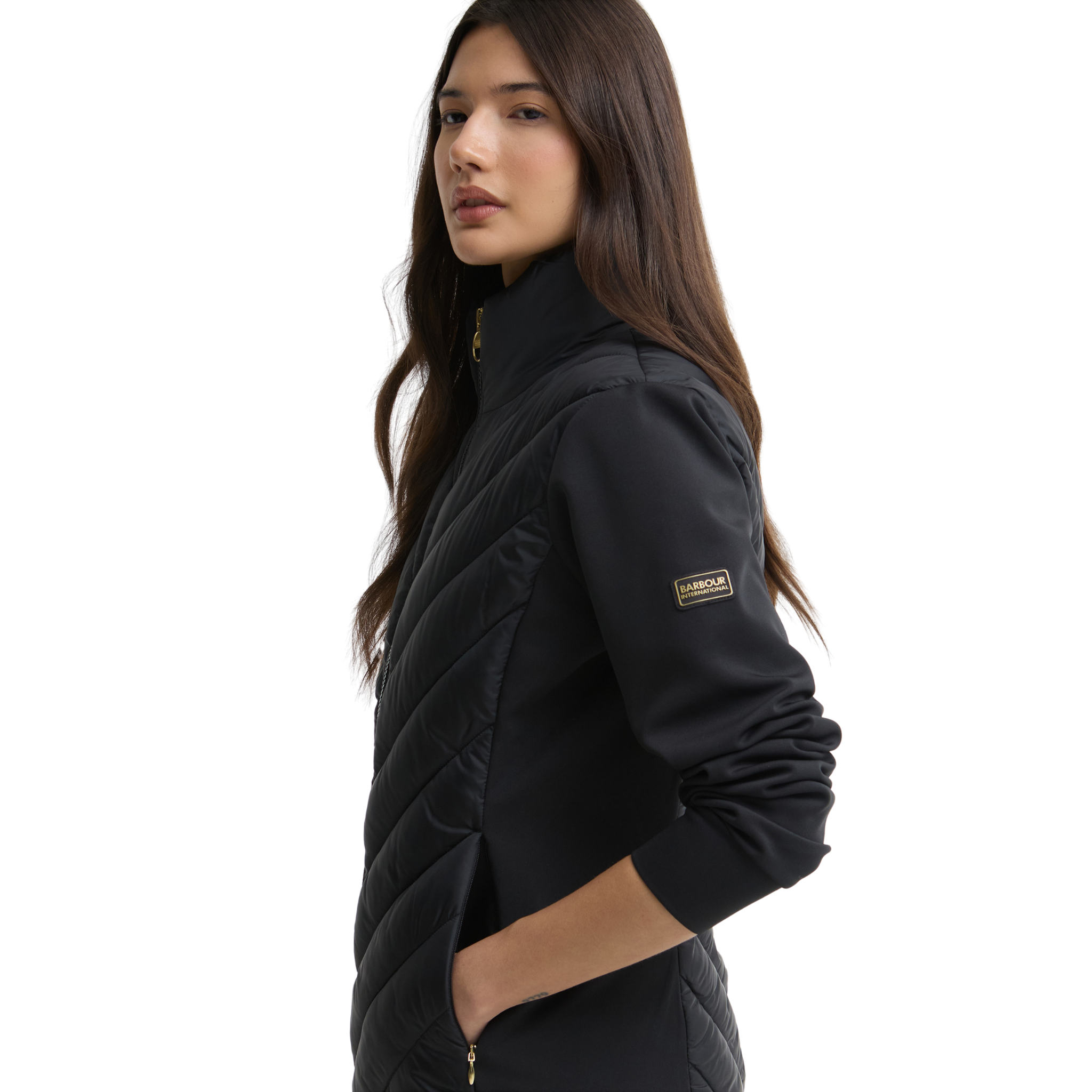 Womens Barbour International Black Luxara Quilted Sweat Jacket