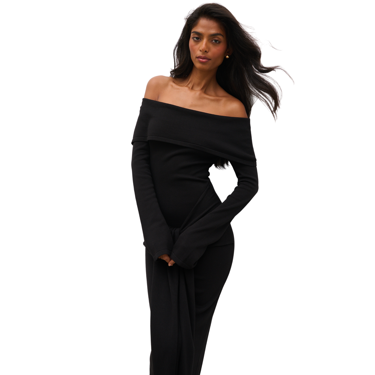 Womens Pretty Lavish Black Samaria Bardot Knit Midaxi Dress