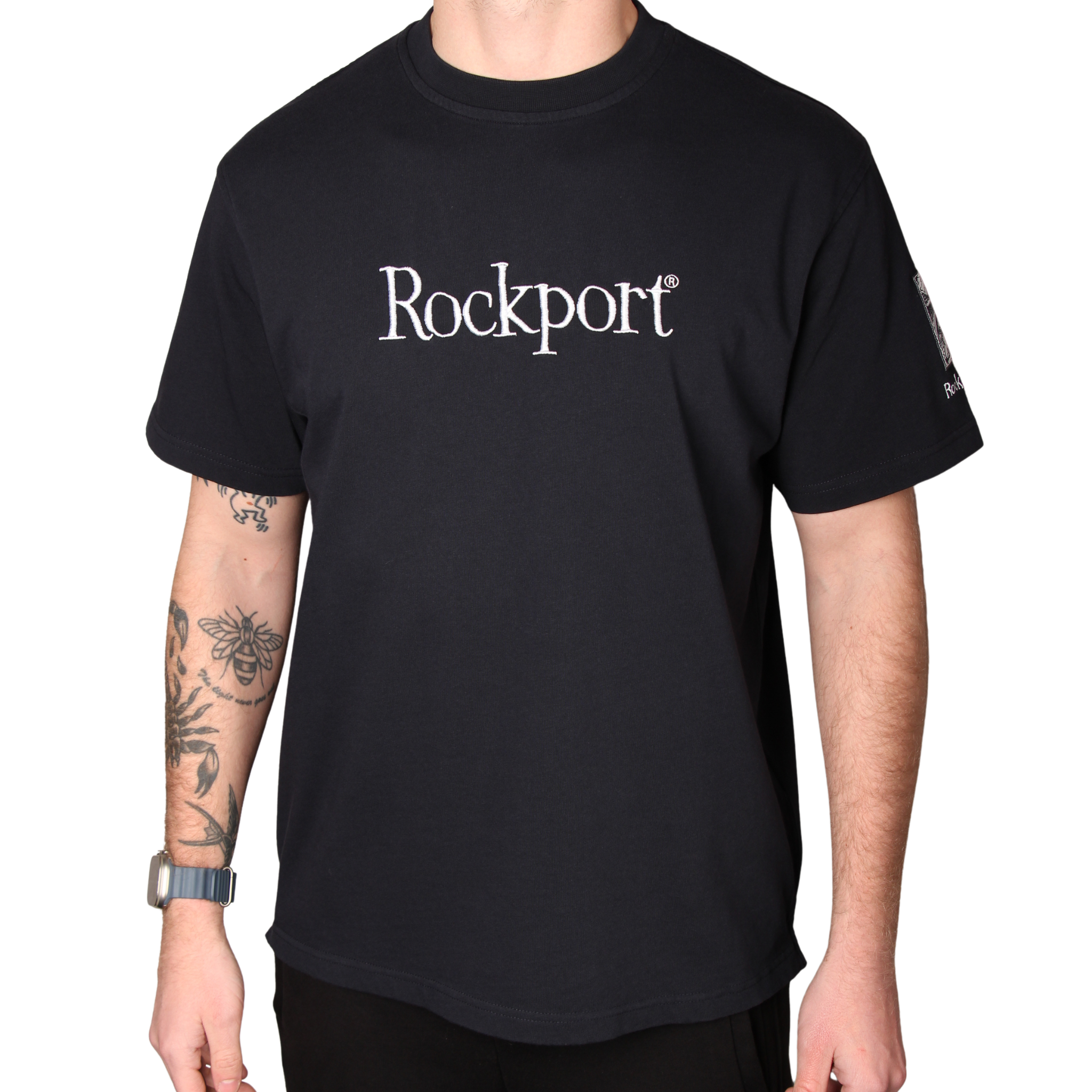 Mens Rockport Navy Highland Front Logo Washed S/s T Shirt