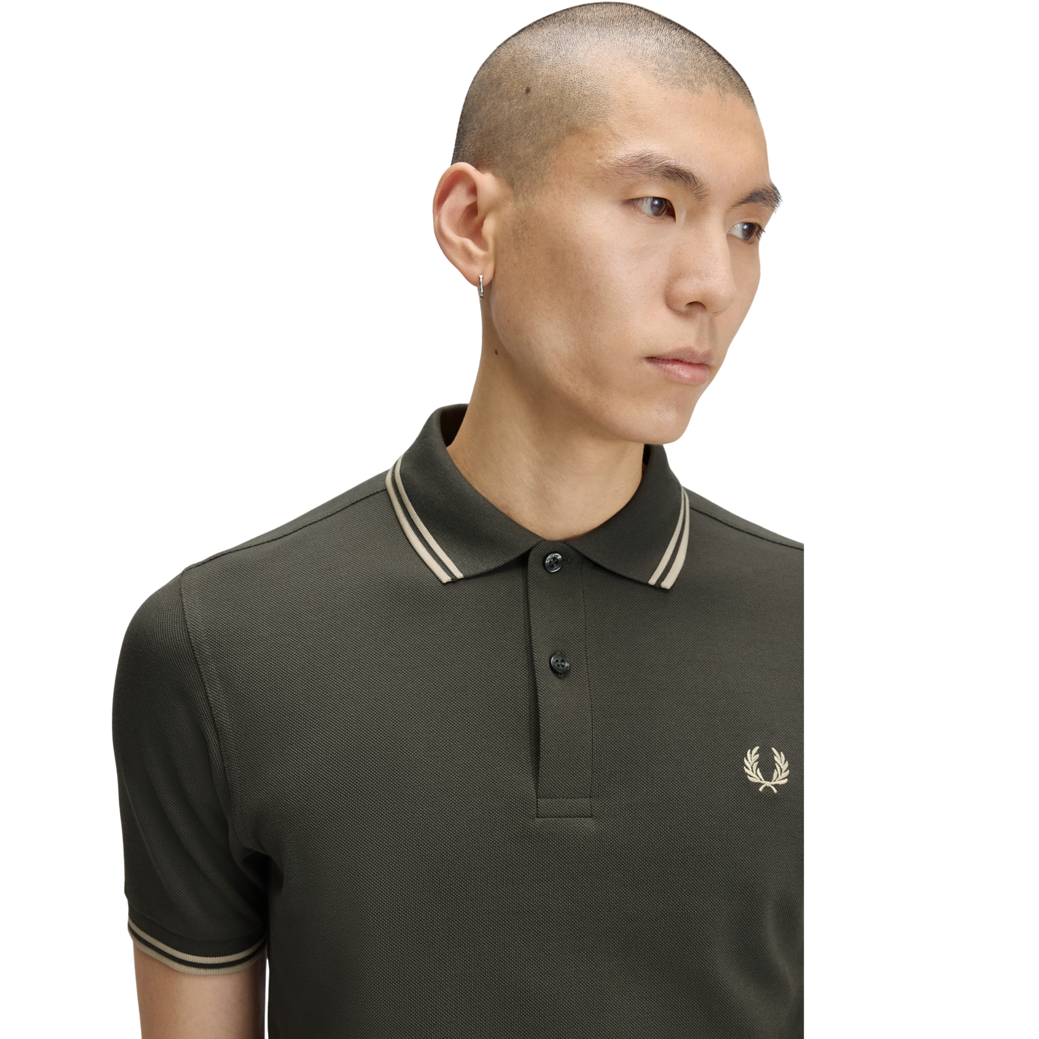Mens Fred Perry Field Green/Oatmeal Twin Tipped S/s Polo