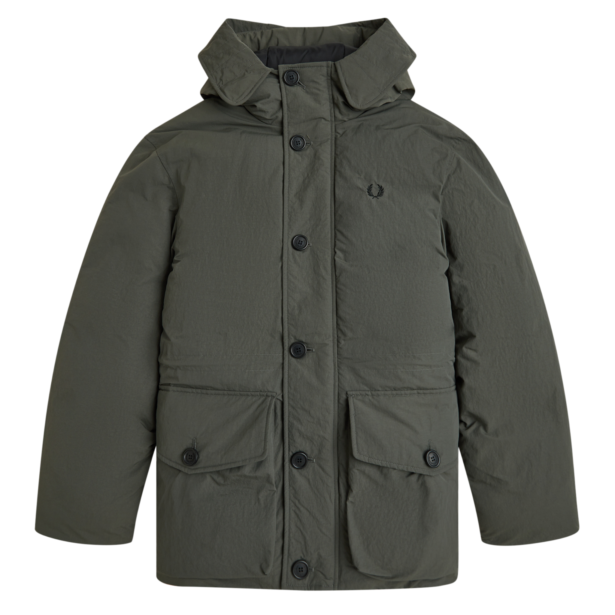 Mens Fred Perry Field Green Padded Patch Pocket Parka