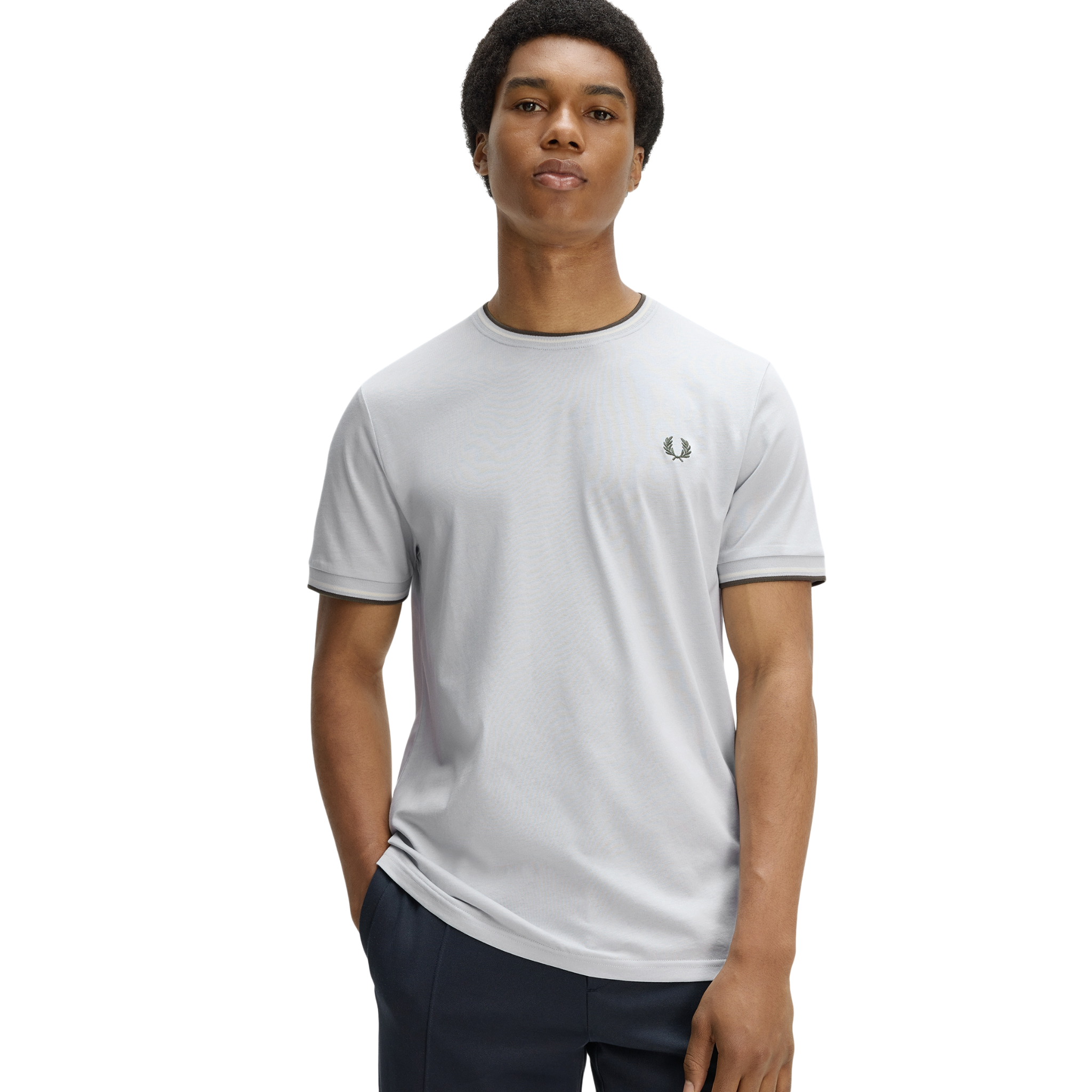 Mens Fred Perry Dusky Blue/Ecru/Laurel Twin Tipped S/s T Shirt