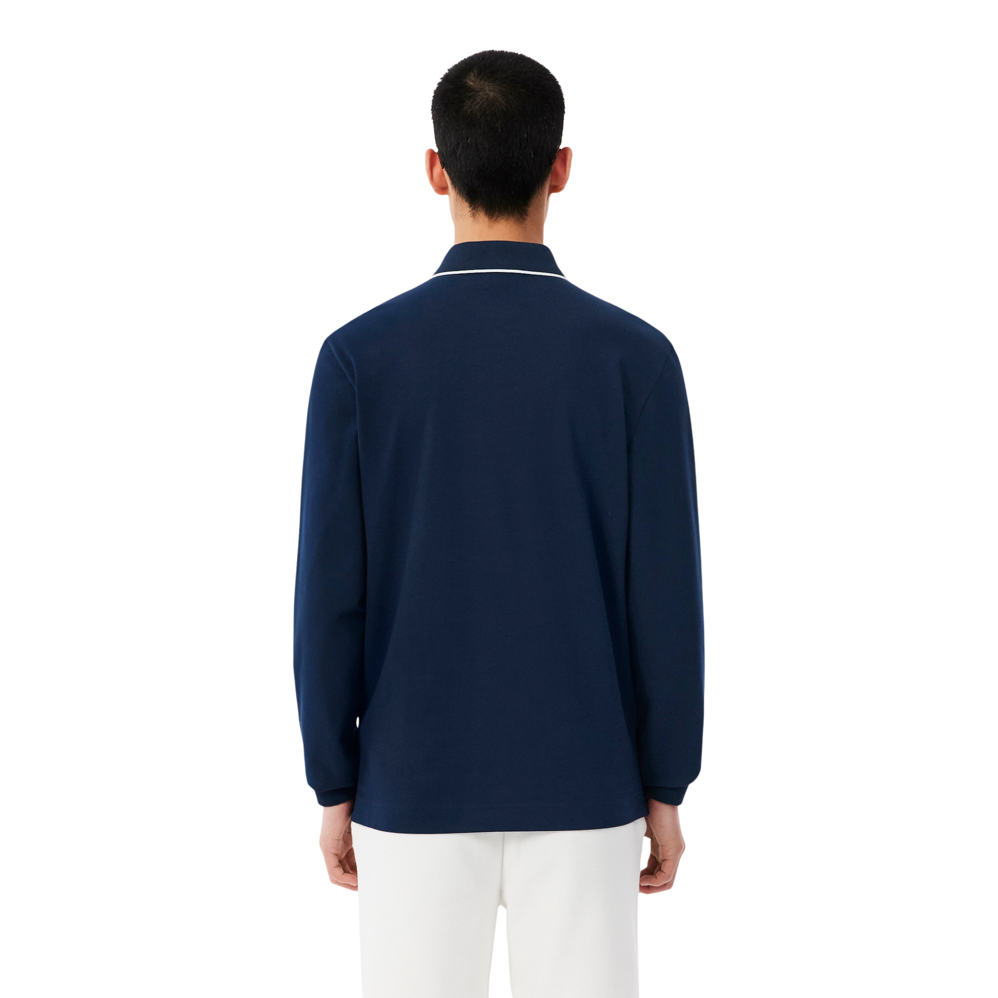 Mens Lacoste Navy Blue Tipped Branded Reg Fit L/s Polo
