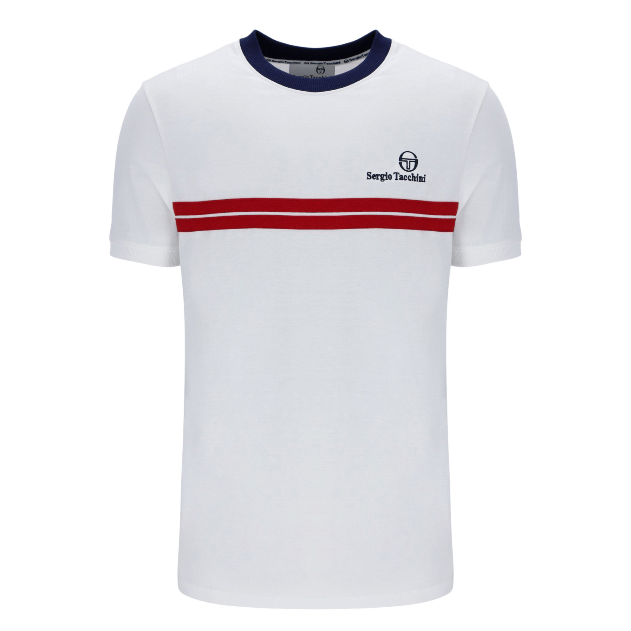 Mens Sergio Tacchini White/Maritime Blue New Supermac S/s T Shirt