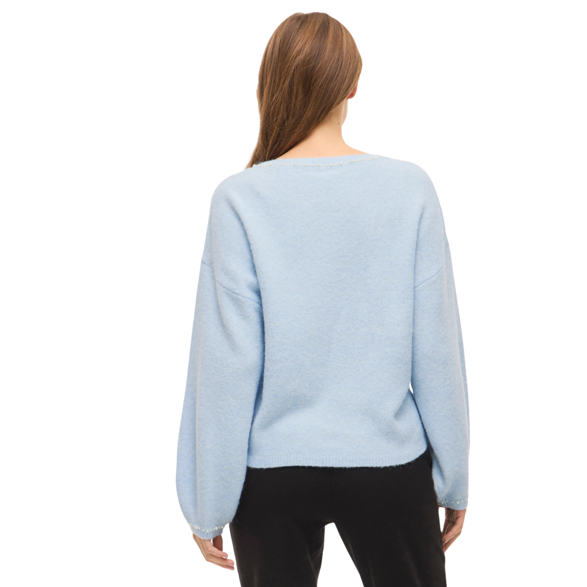 Womens Vila Winter Sky Blue Vistella Pearl Detail Knit