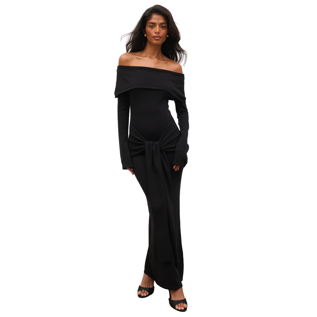 Womens Pretty Lavish Black Samaria Bardot Knit Midaxi Dress