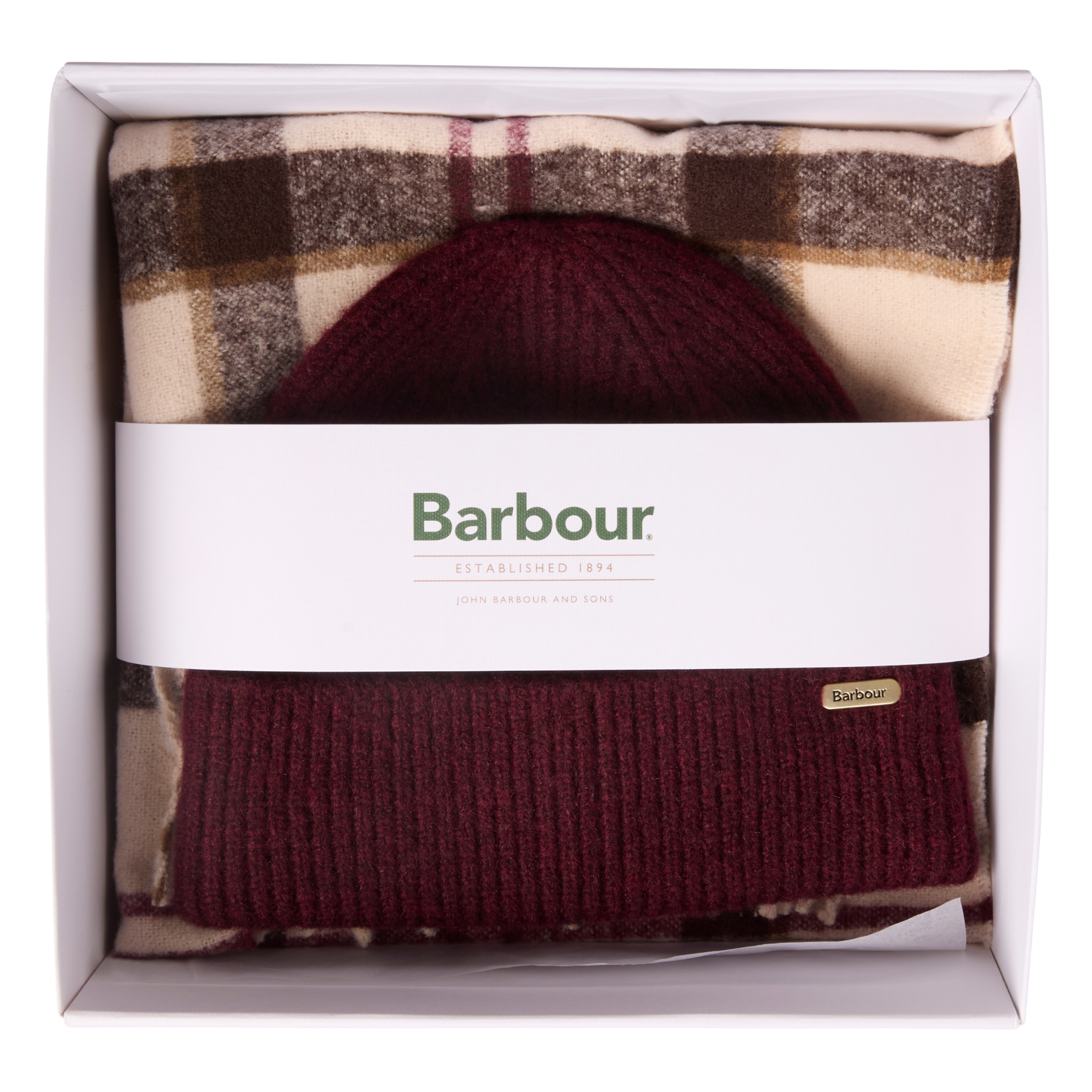 Womens Barbour Light Muted Tartan Olivia Beanie & Scarf Set