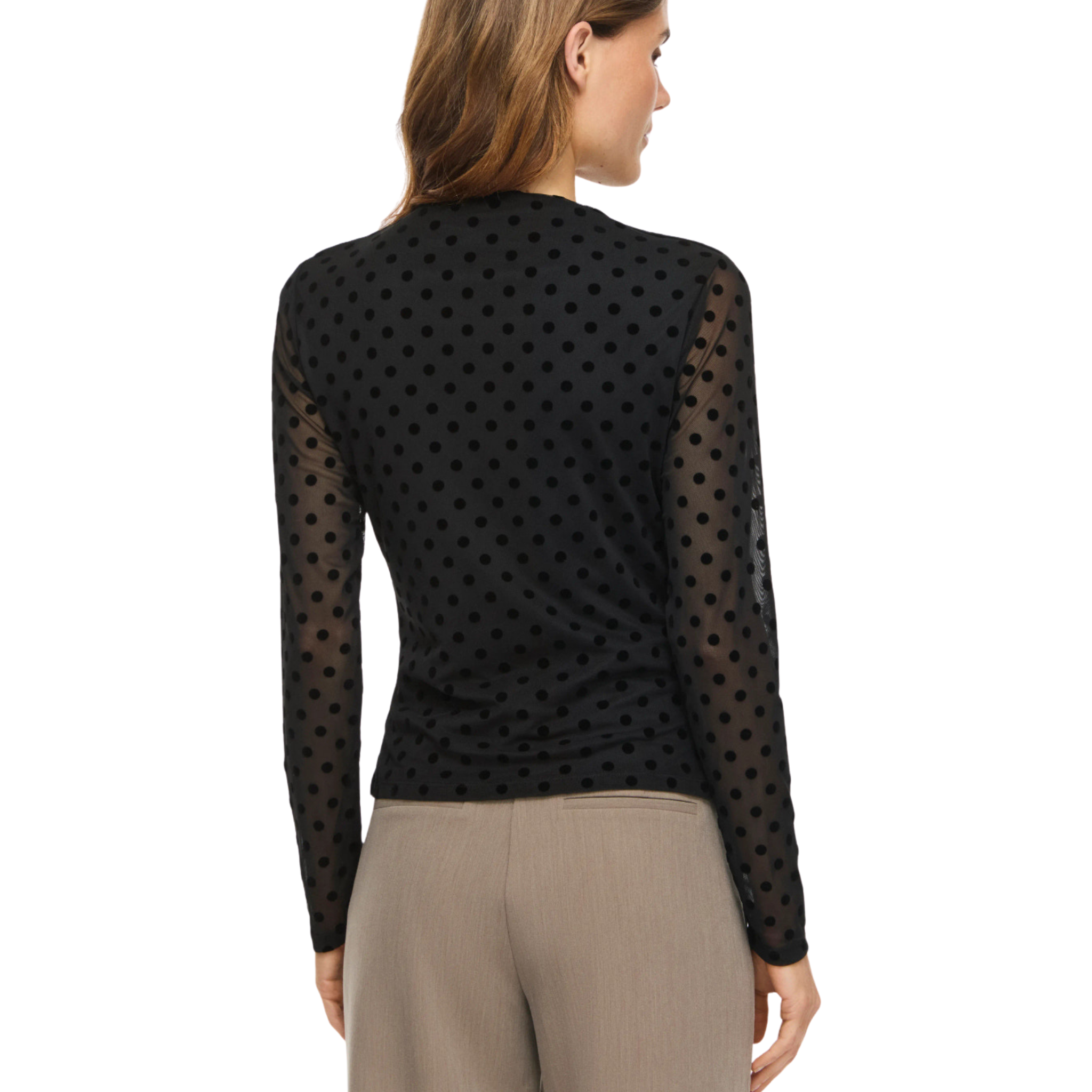 Womens Vila Black Beauty Flock Dot Virikke L/s Top