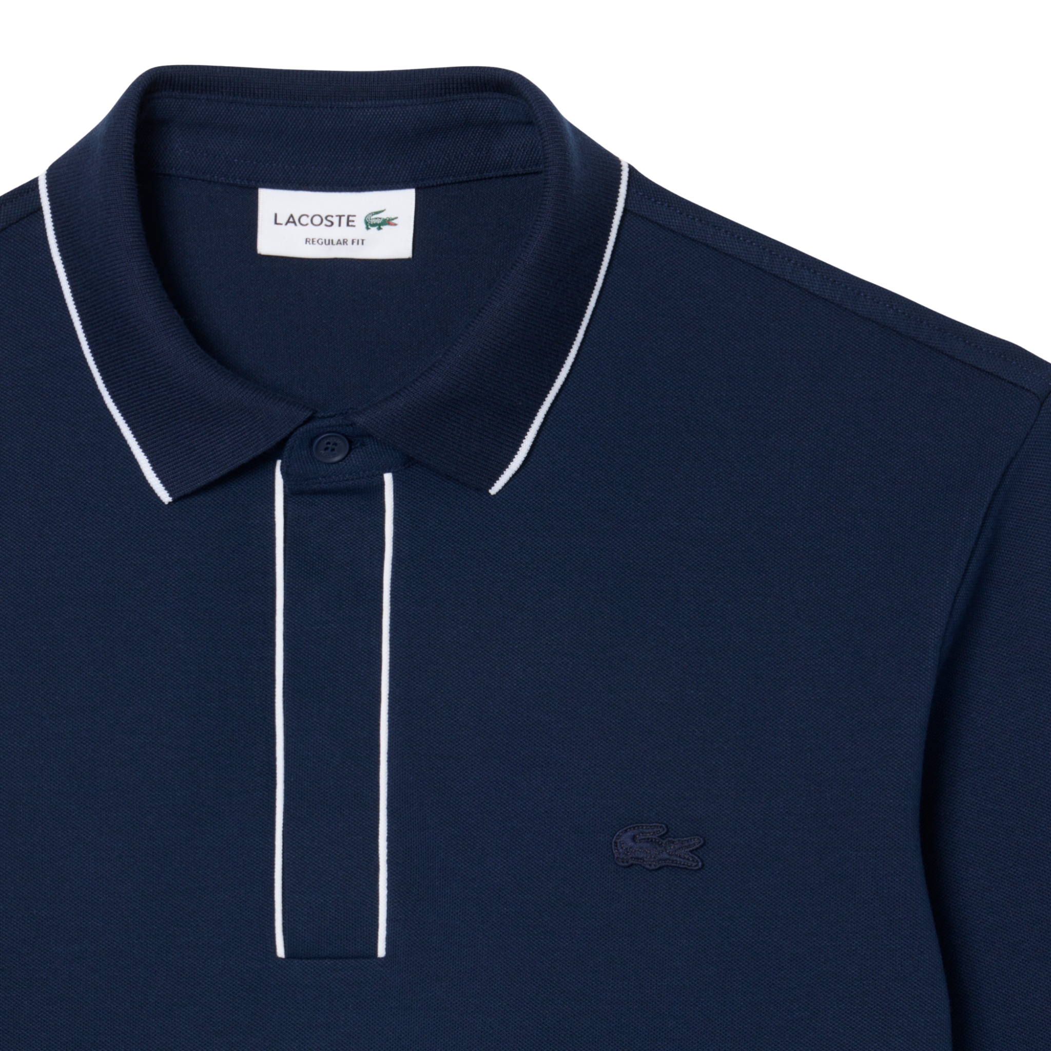Mens Lacoste Navy Blue Tipped Branded Reg Fit L/s Polo