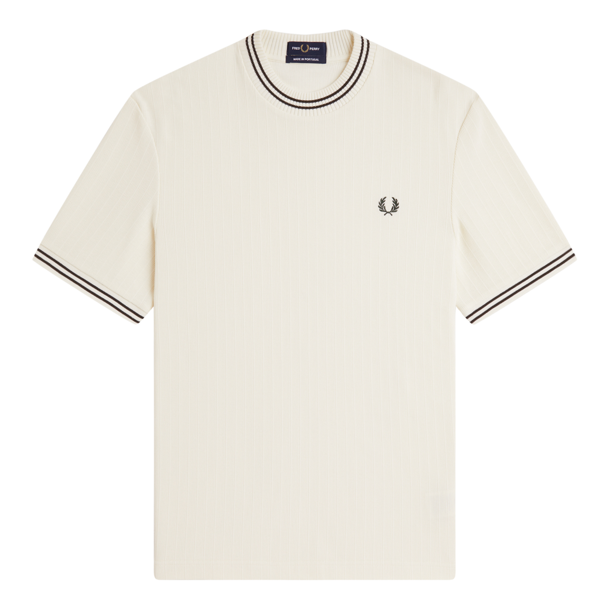 Mens Fred Perry Ecru Ribbed Jersey S/s T Shirt